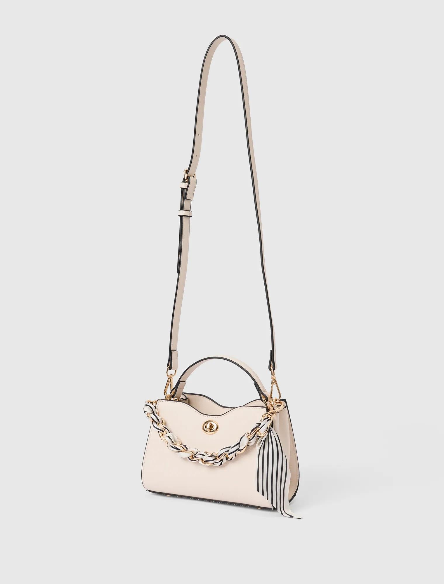 Victoria Scarf Lock Top Handle Bag Ivory_mannequin
