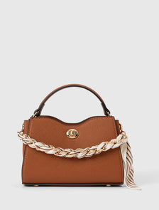 Victoria Scarf Lock Top Handle Bag Tan_mannequin