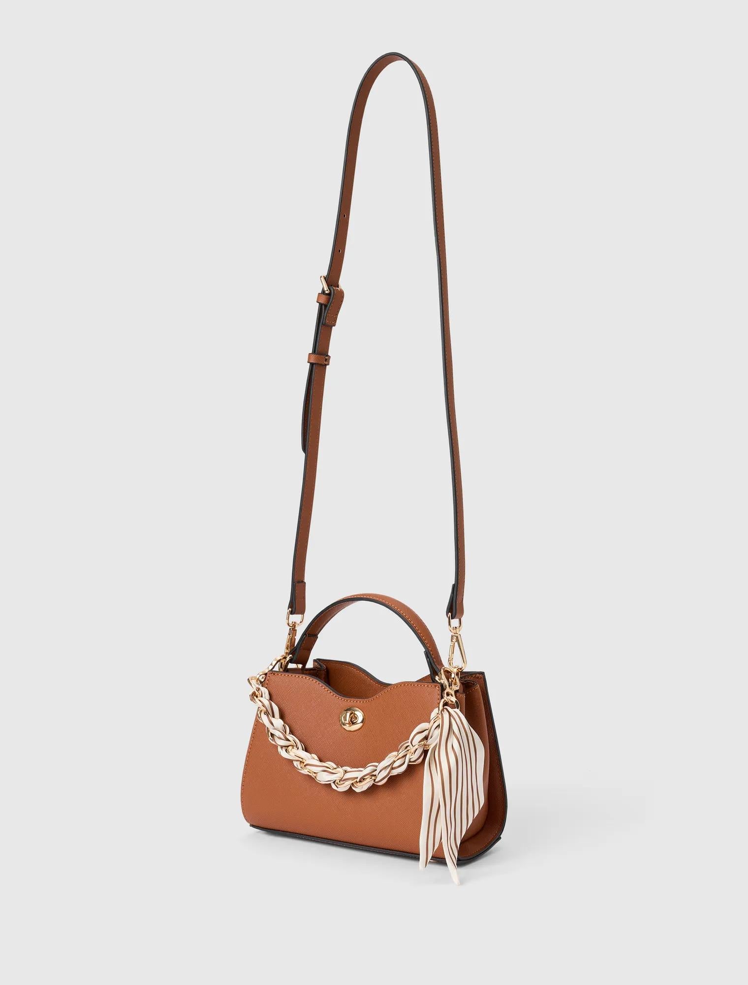 Victoria Scarf Lock Top Handle Bag Tan_mannequin