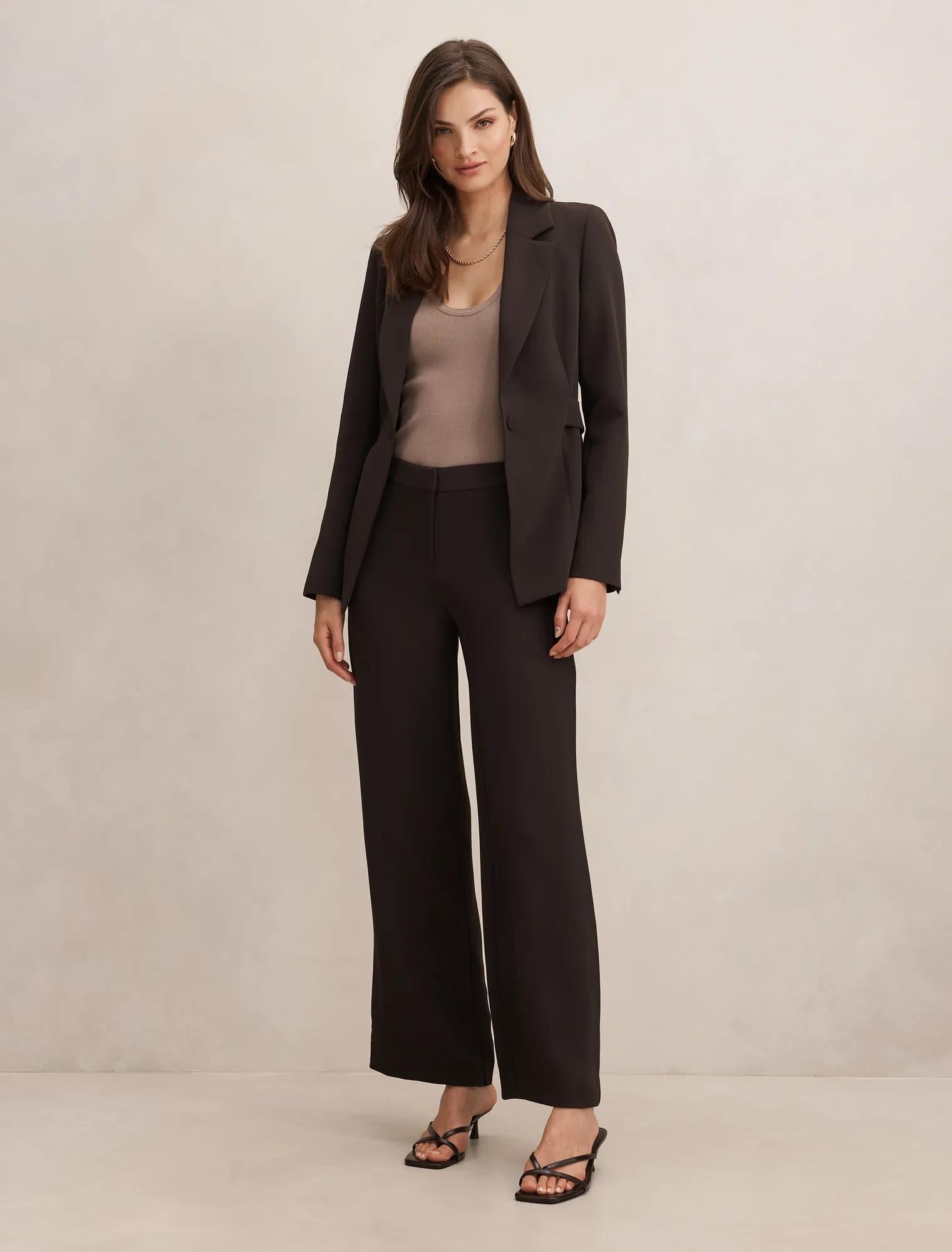 Daphne Mid Waist Straight Leg Pants Chocolate Suit