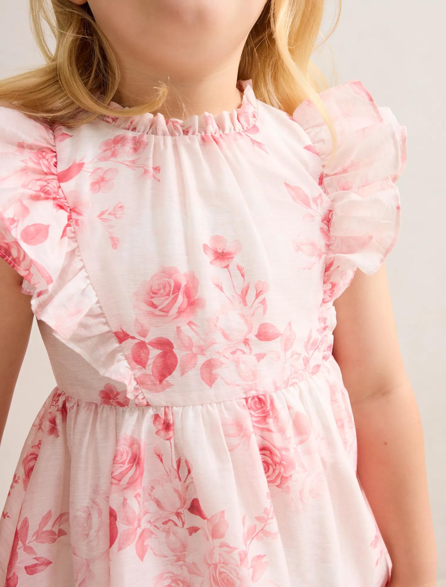 Evelyn Girls Flutter Sleeve Dress Rosina Floral