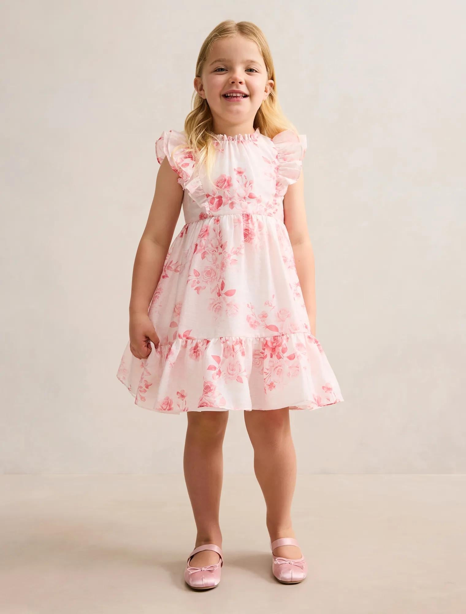 Evelyn Girls Flutter Sleeve Dress Rosina Floral