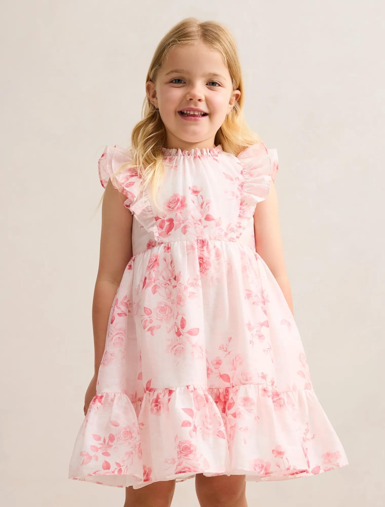 Evelyn Girls Flutter Sleeve Dress Rosina Floral