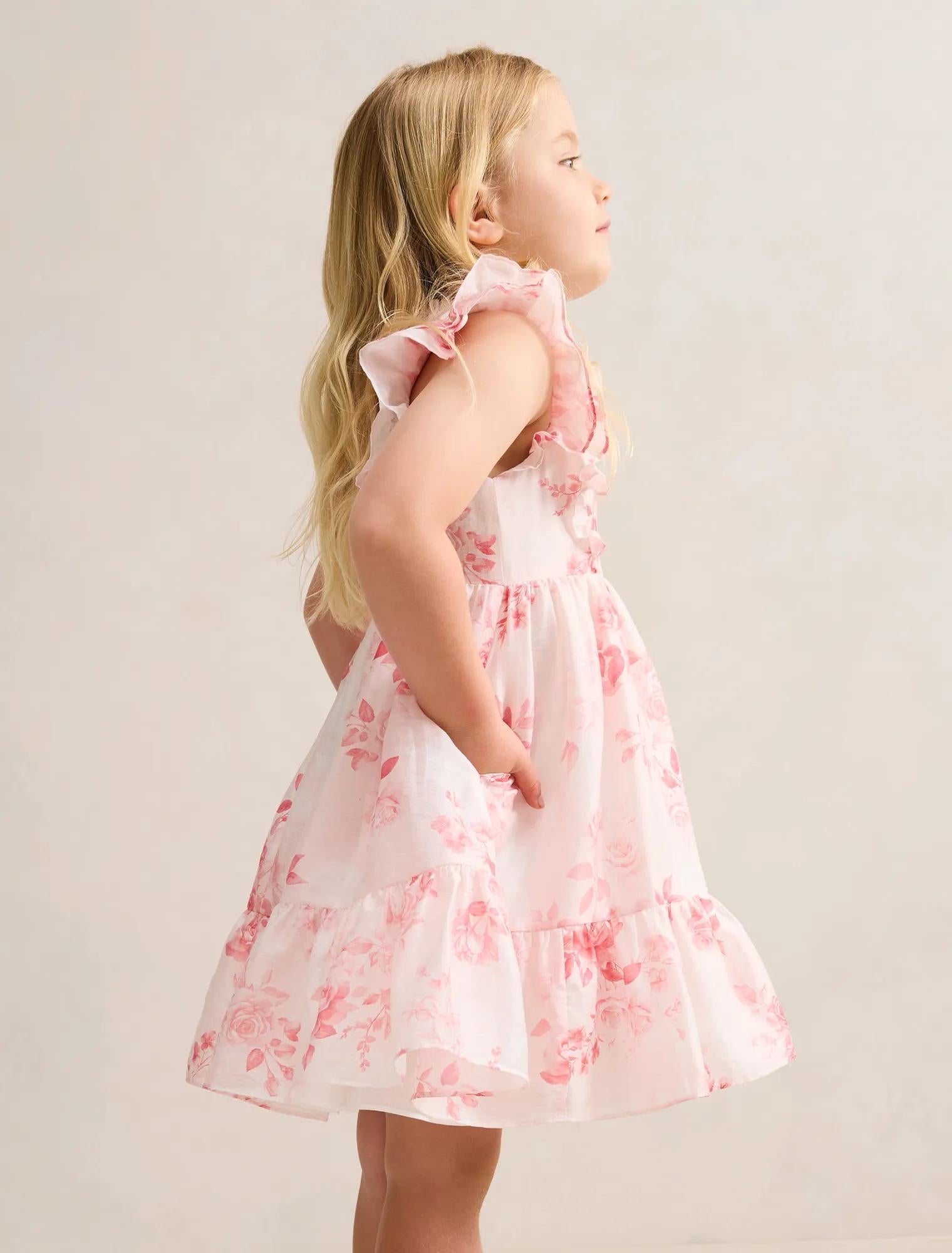 Evelyn Girls Flutter Sleeve Dress Rosina Floral