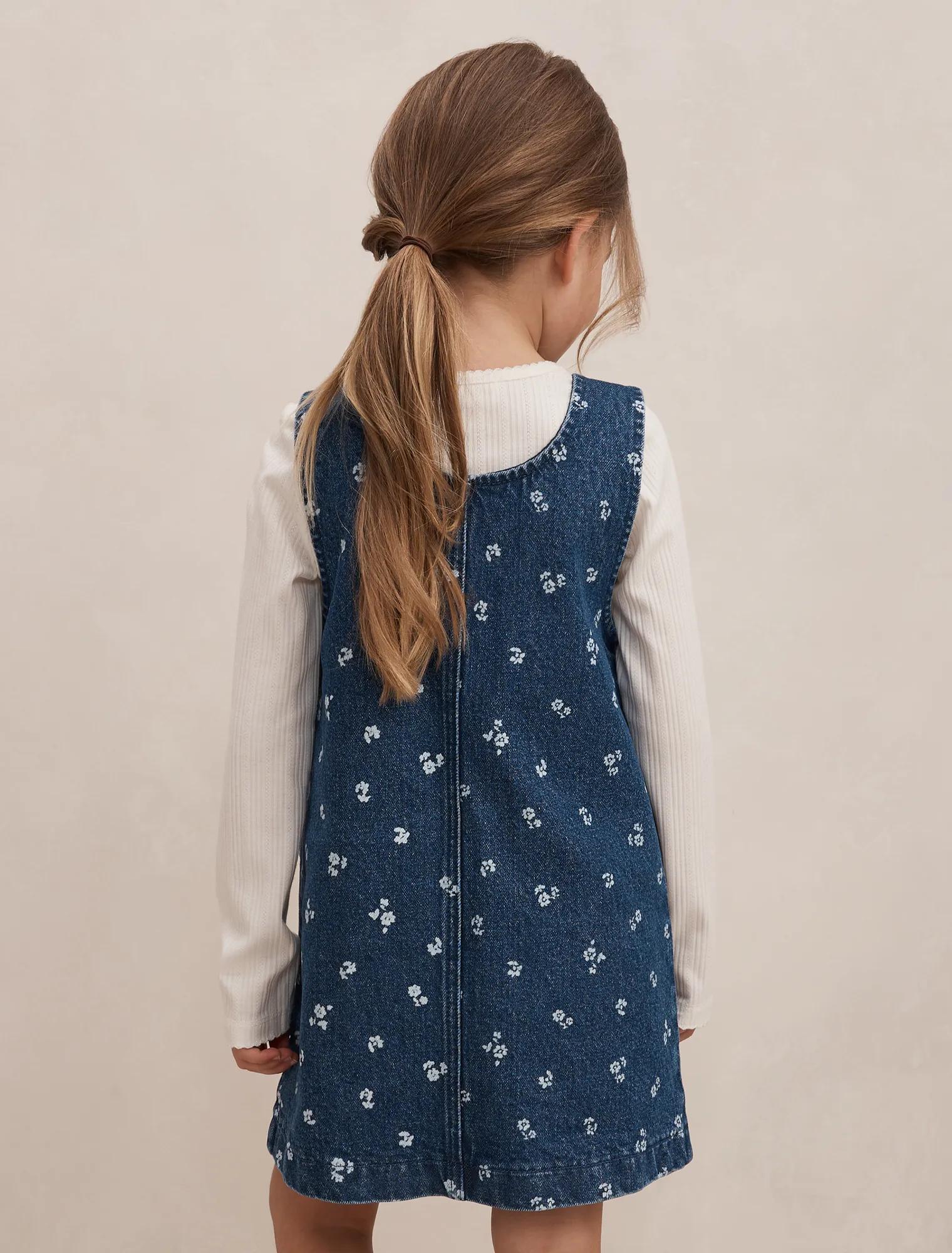 Adeline Girls Denim Pinafore Dress Dark Wash