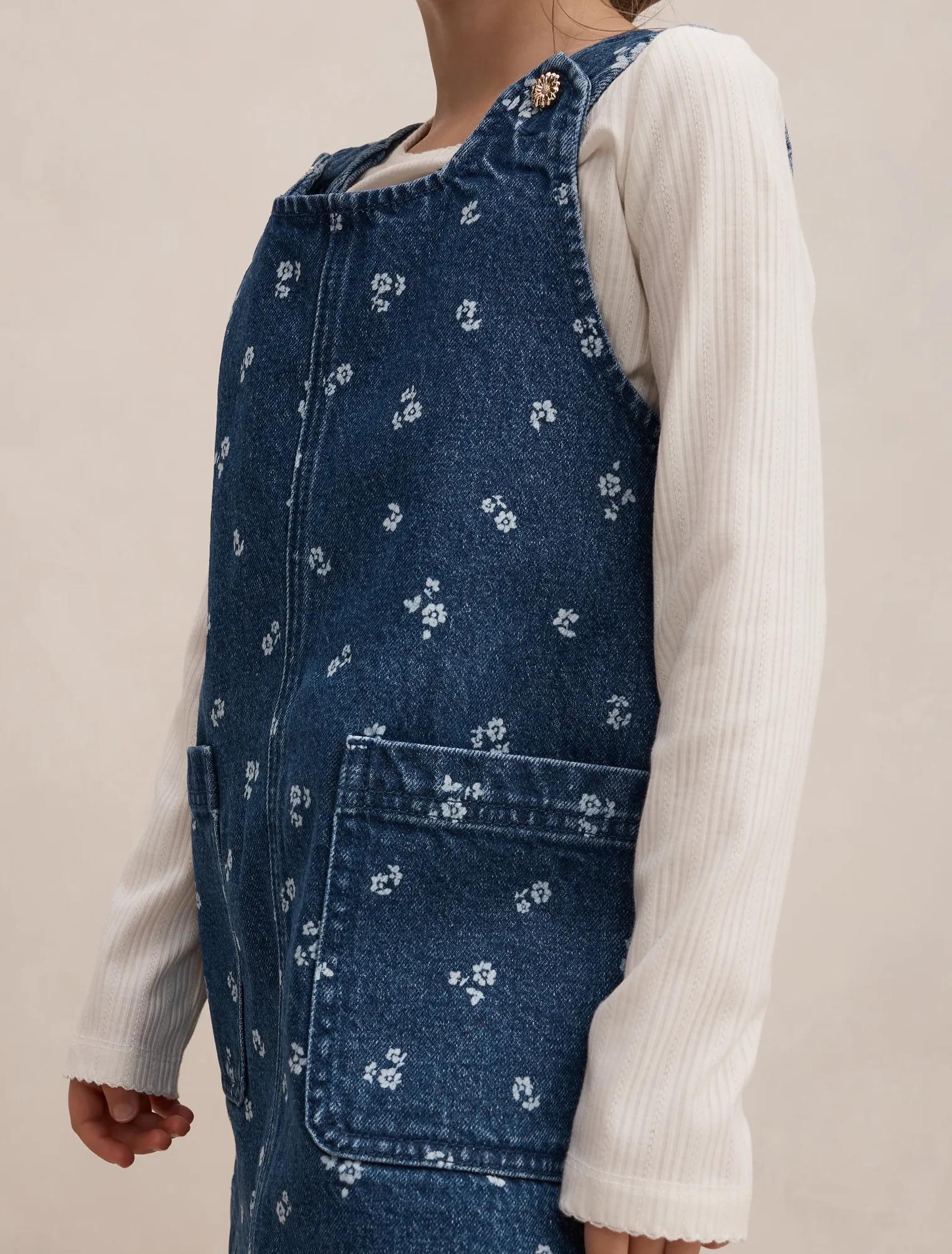 Adeline Girls Denim Pinafore Dress Dark Wash