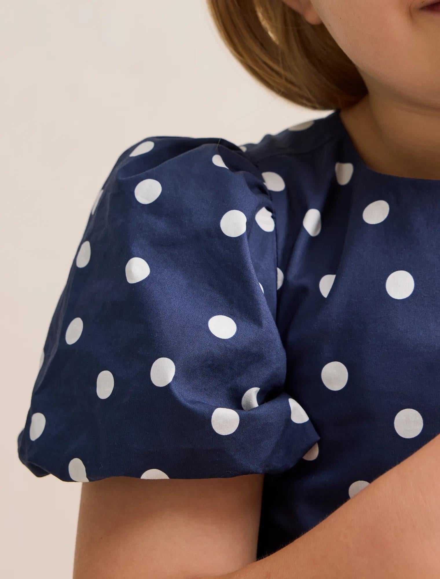 Juliette Girls Puff Sleeve Dress Navy Spot