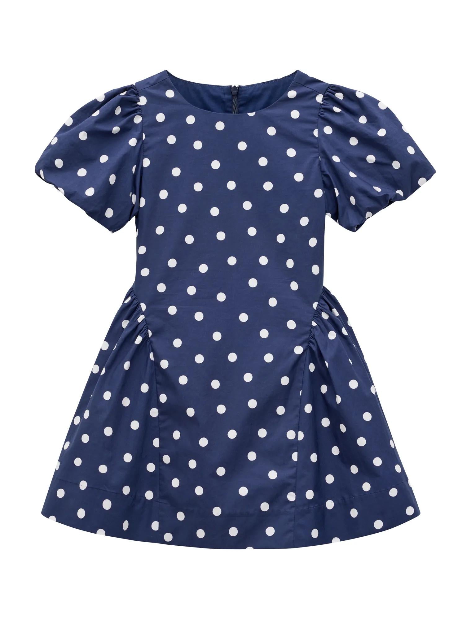 Juliette Girls Puff Sleeve Dress Navy Spot