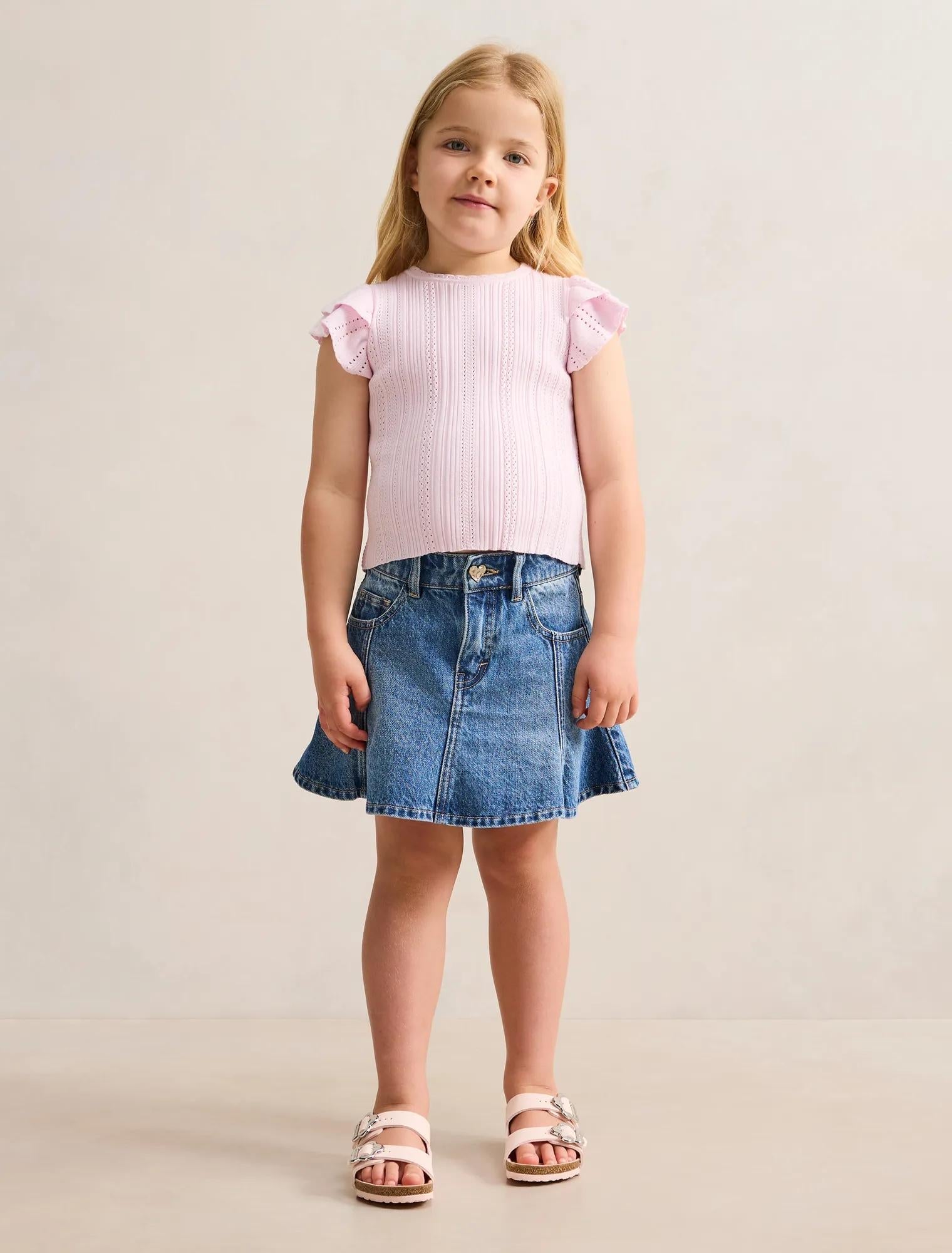 Ava Girls Denim Mini Skirt Mid Blue
