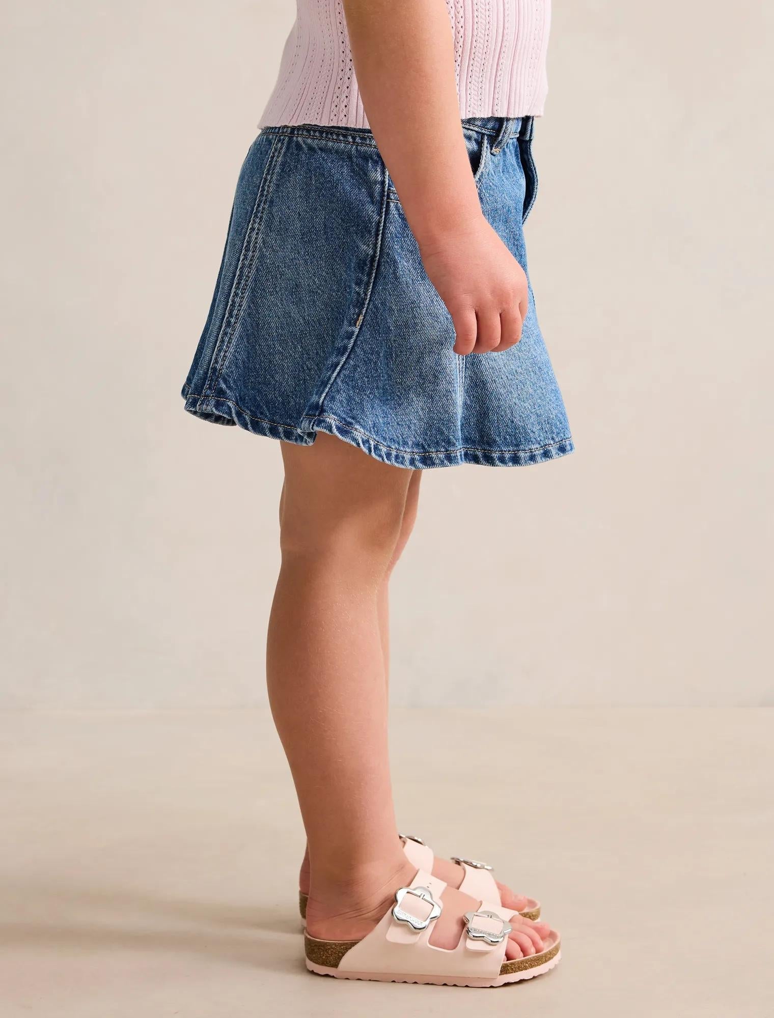 Ava Girls Denim Mini Skirt Mid Blue