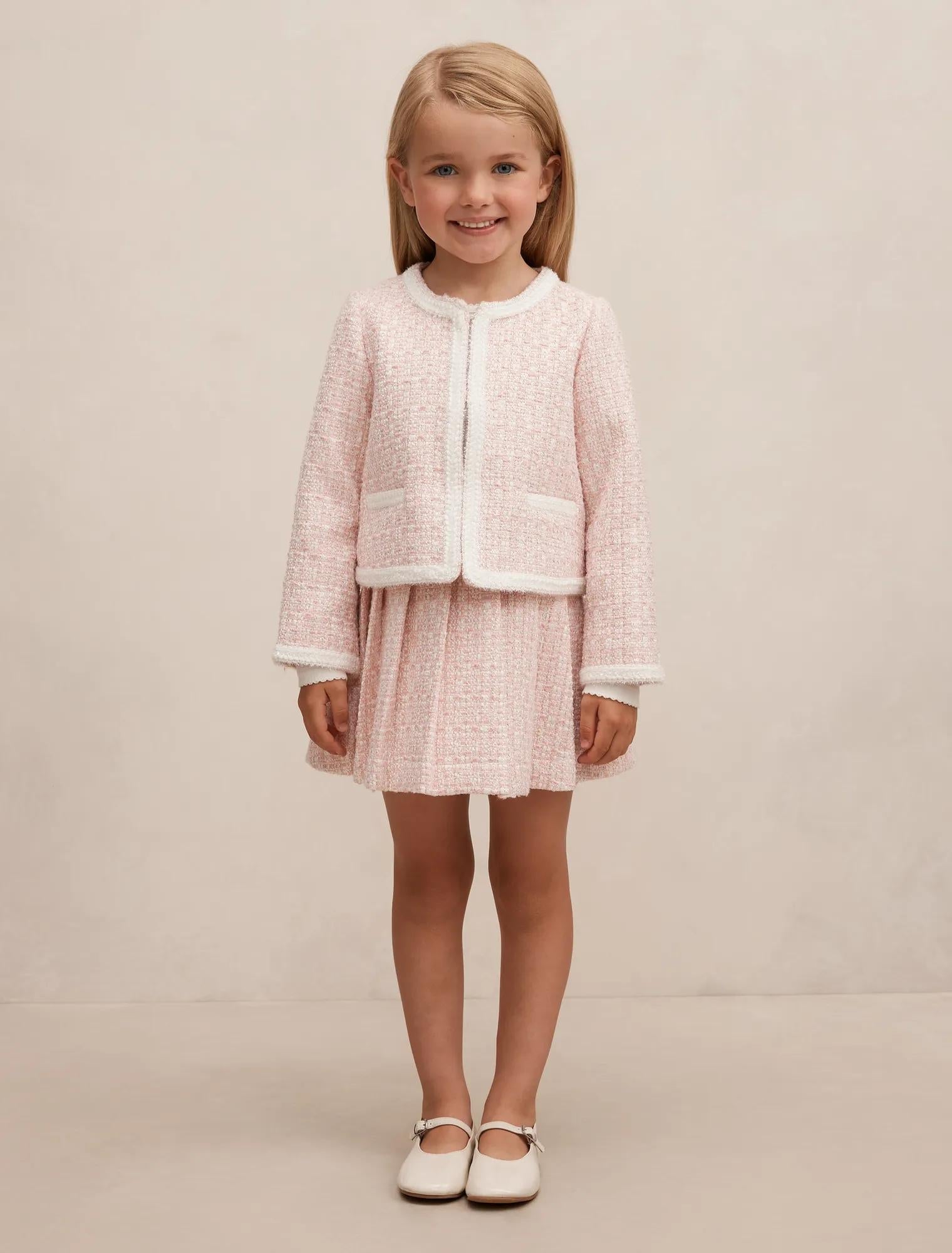 Audrey Girls Tweed Jacket Pink/Gold Set