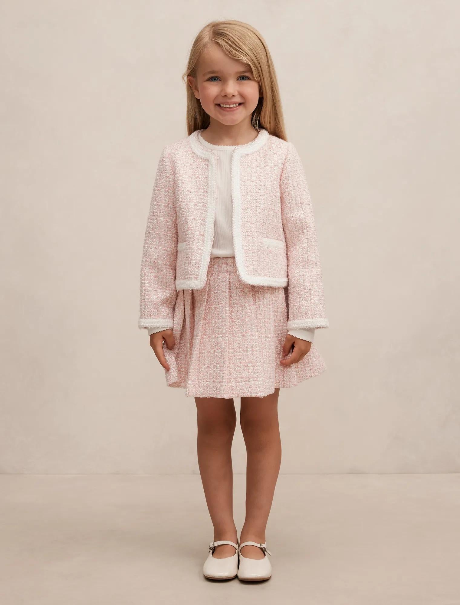 Audrey Girls Tweed Jacket Pink/Gold Set