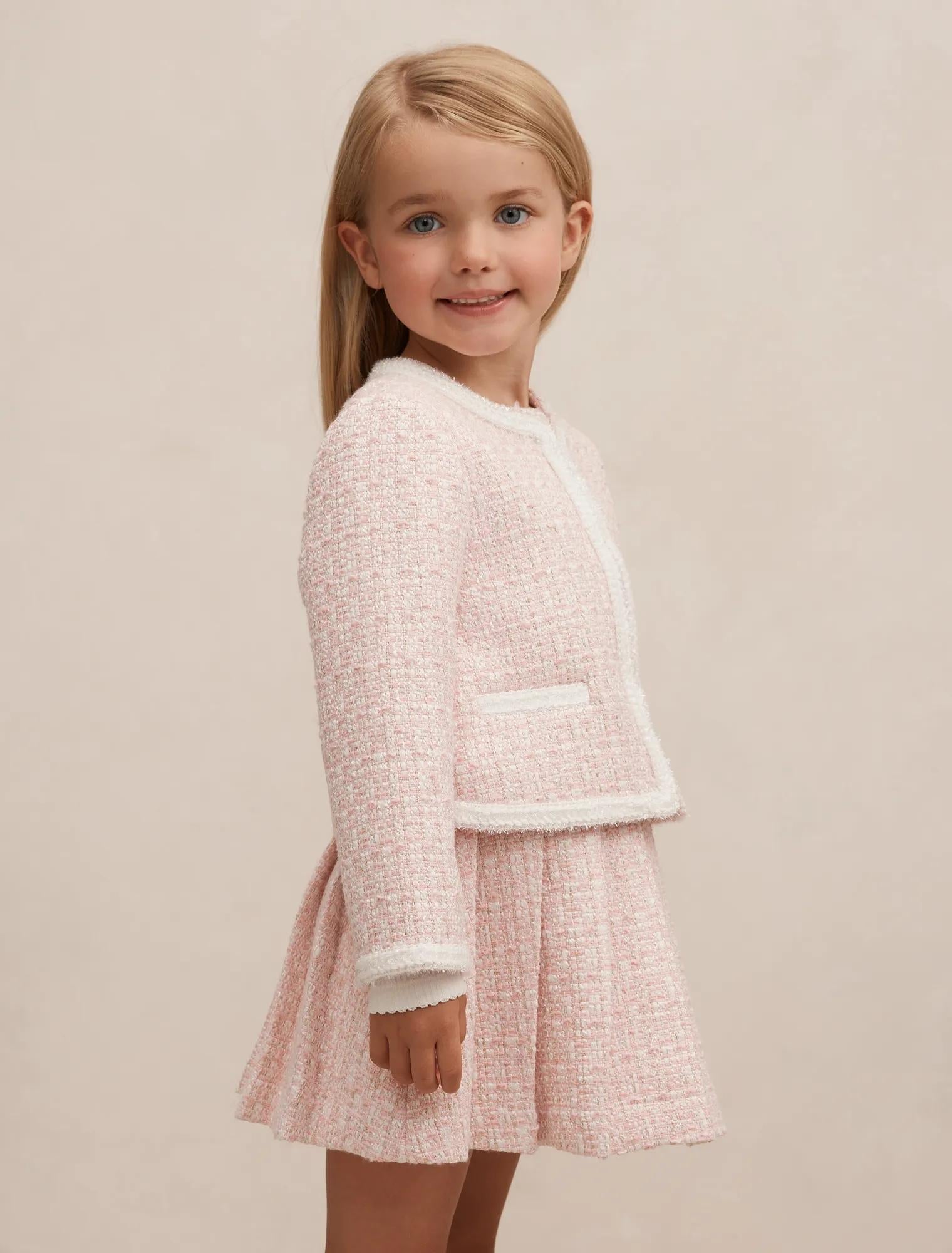 Audrey Girls Tweed Jacket Pink/Gold Set