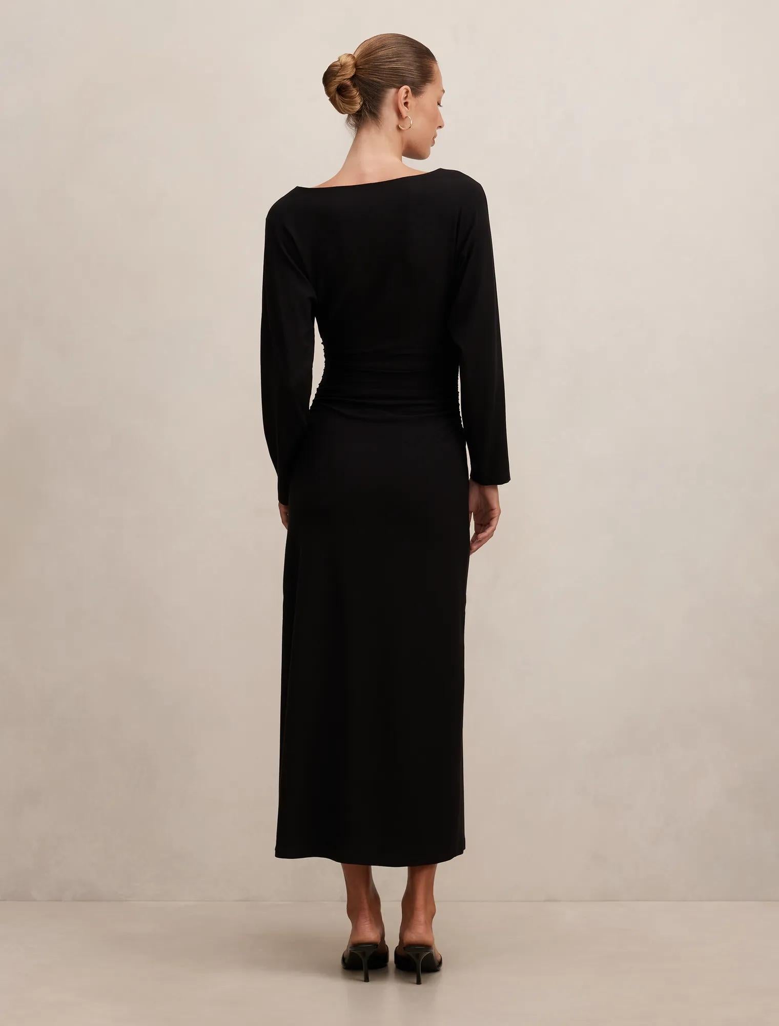Immy Cinched Waist Midi Dress Black