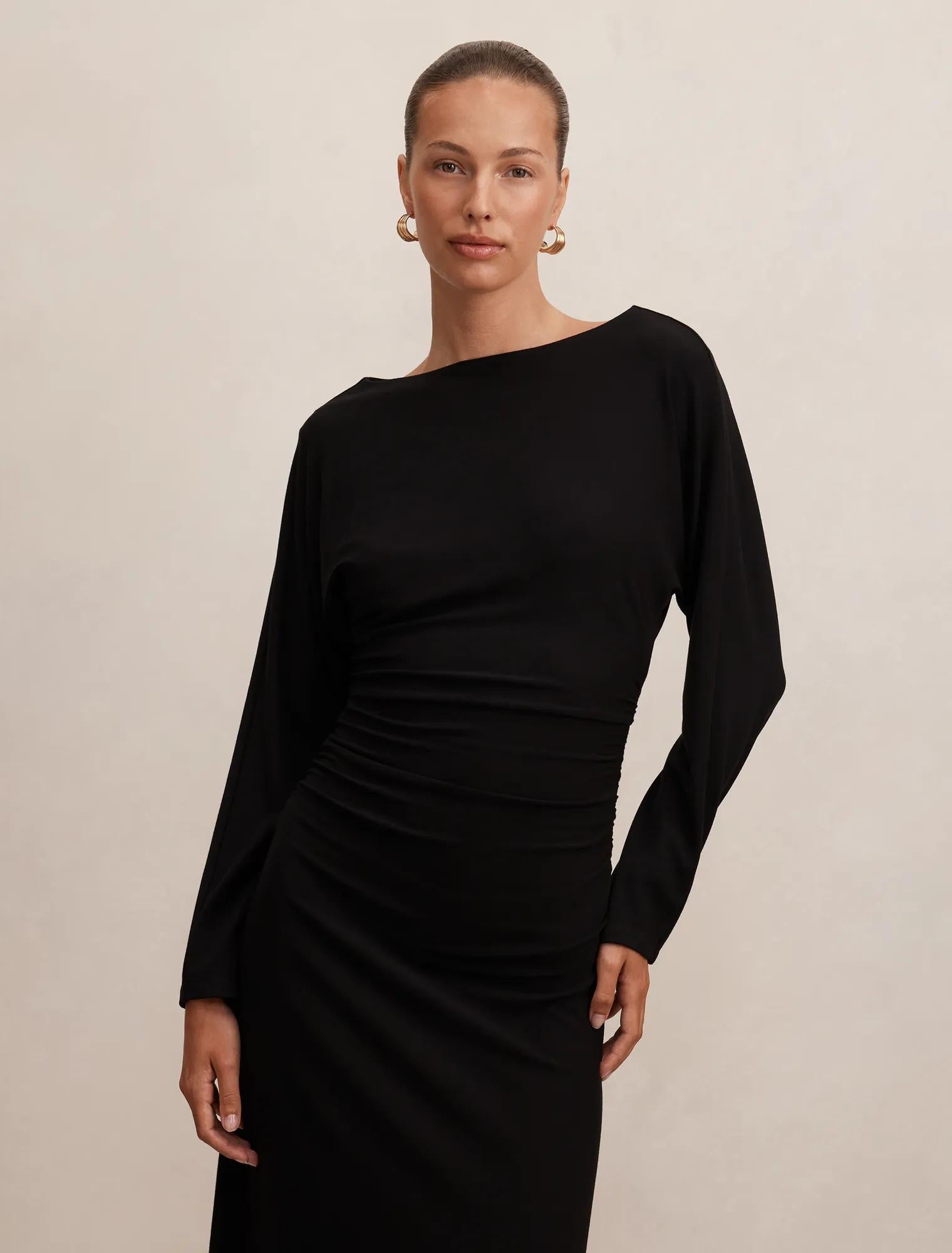 Immy Cinched Waist Midi Dress Black