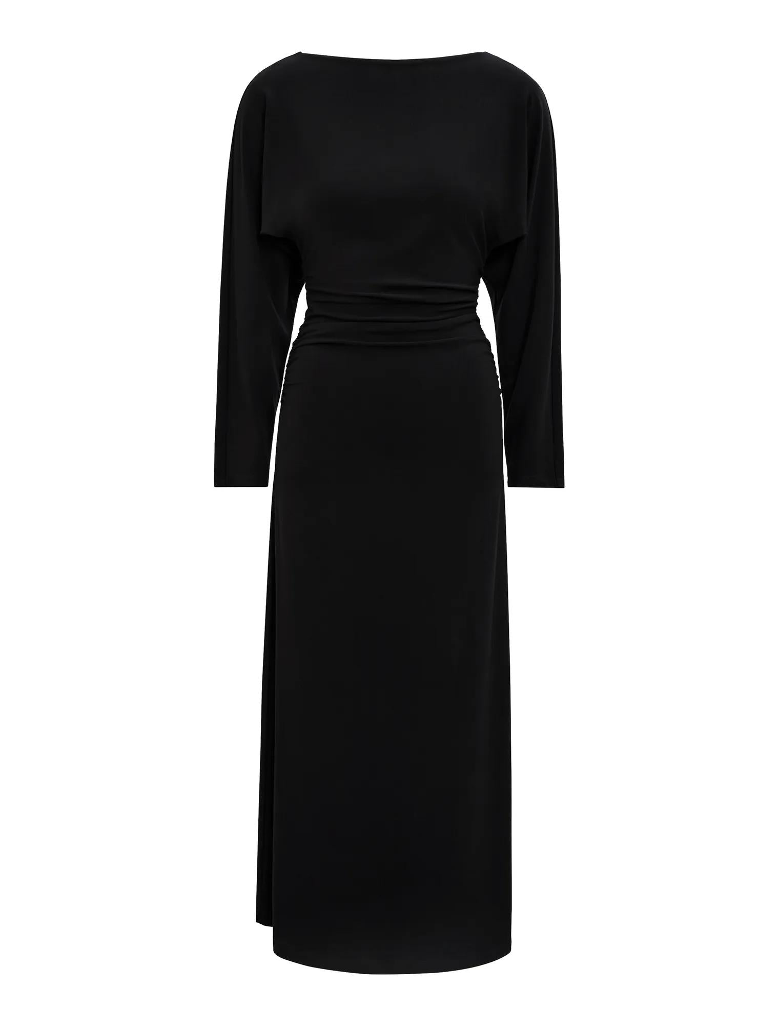 Immy Cinched Waist Midi Dress Black_mannequin