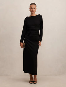Immy Cinched Waist Midi Dress Black