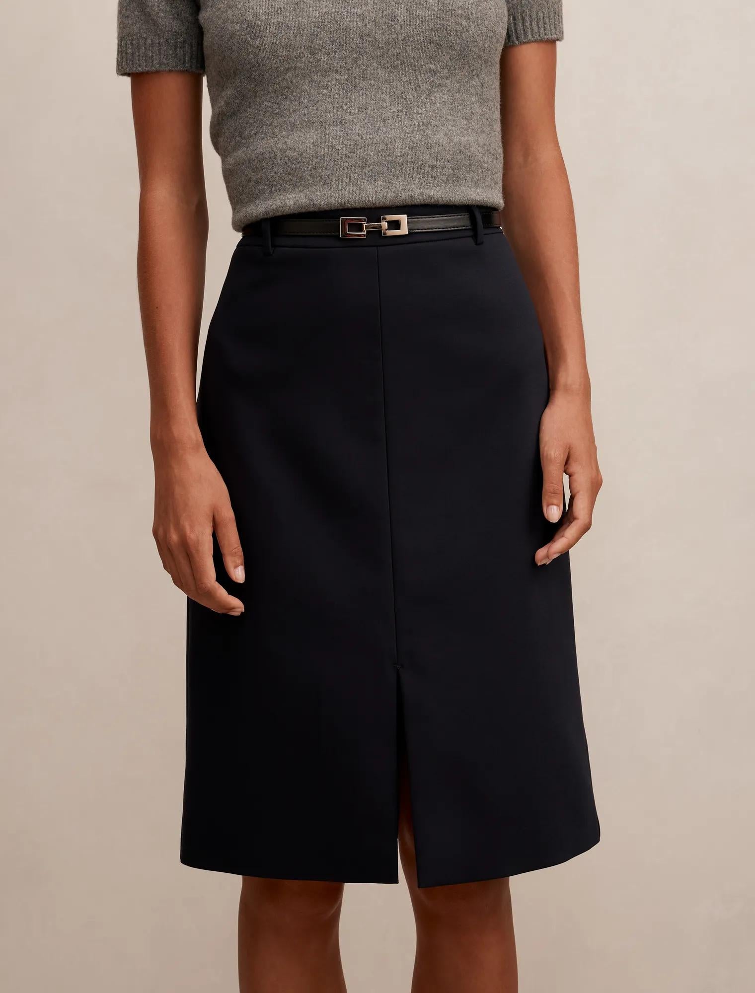 Lucy Belted Pencil Skirt Navy