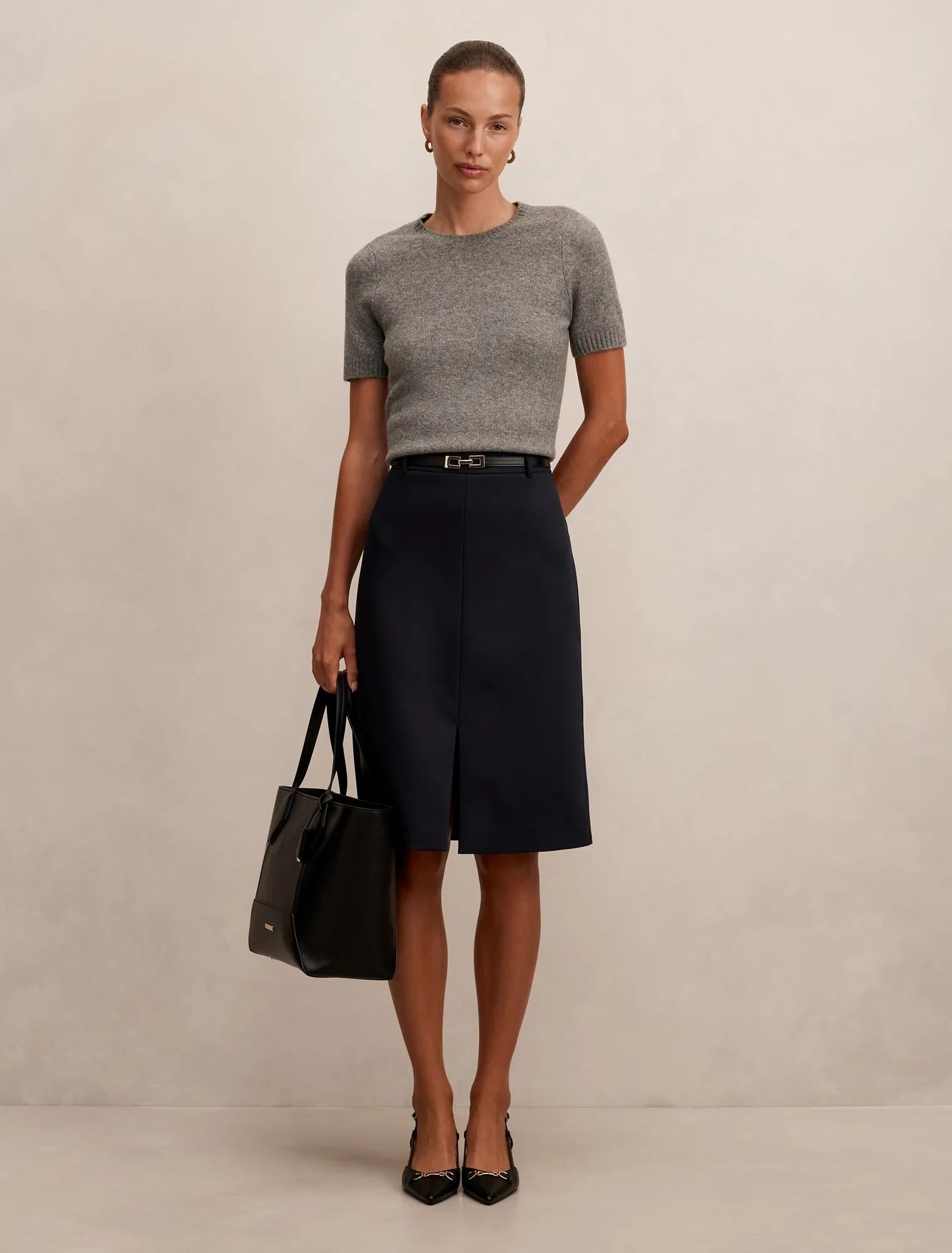 Lucy Belted Pencil Skirt Navy