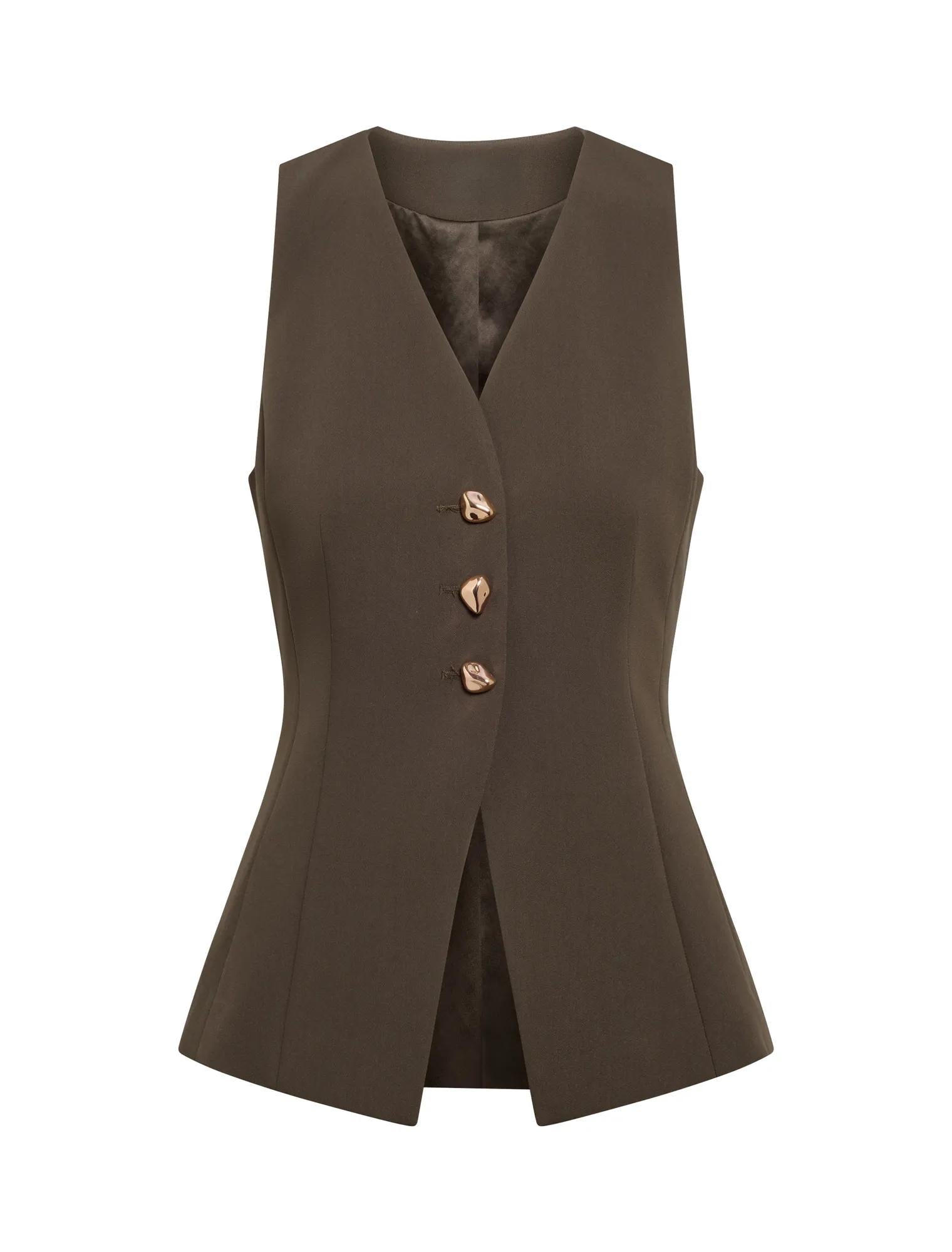 Larissa Long Waistcoat Olive Suit_mannequin