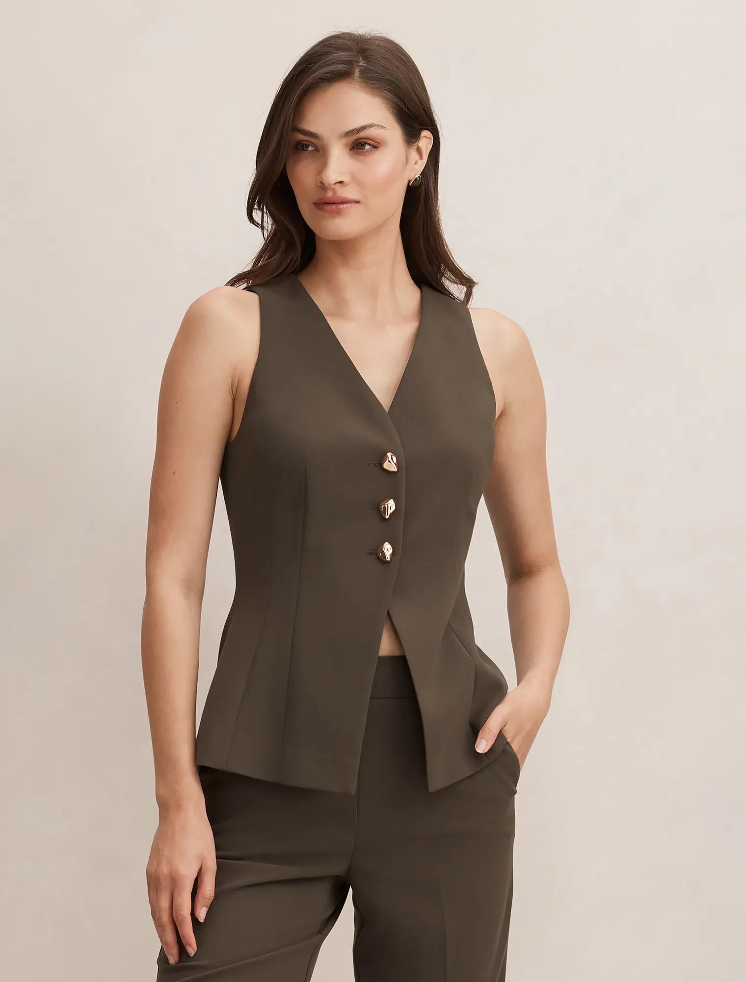 Larissa Long Waistcoat Olive Suit