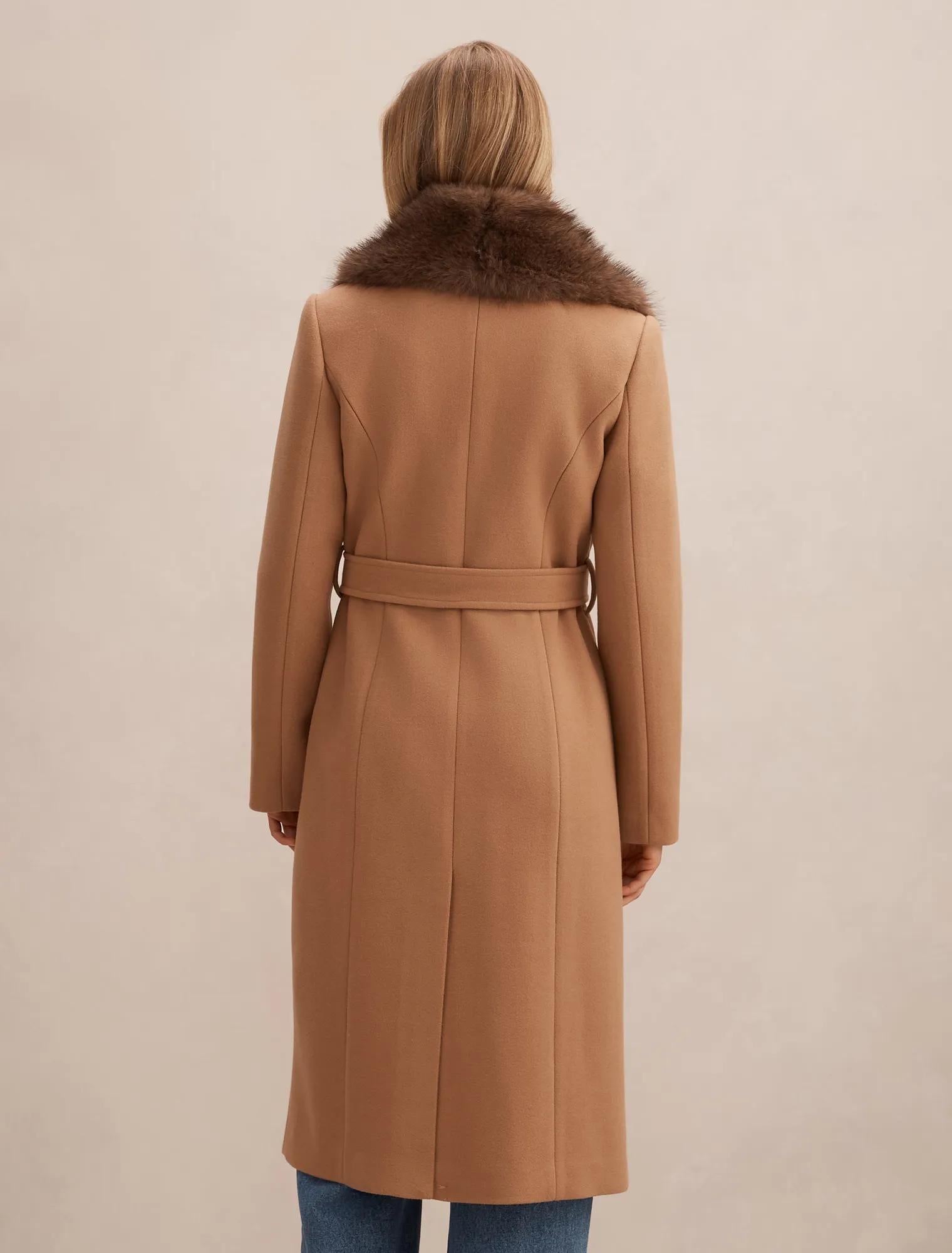 Shelby Fur Collar Coat Camel/Choc