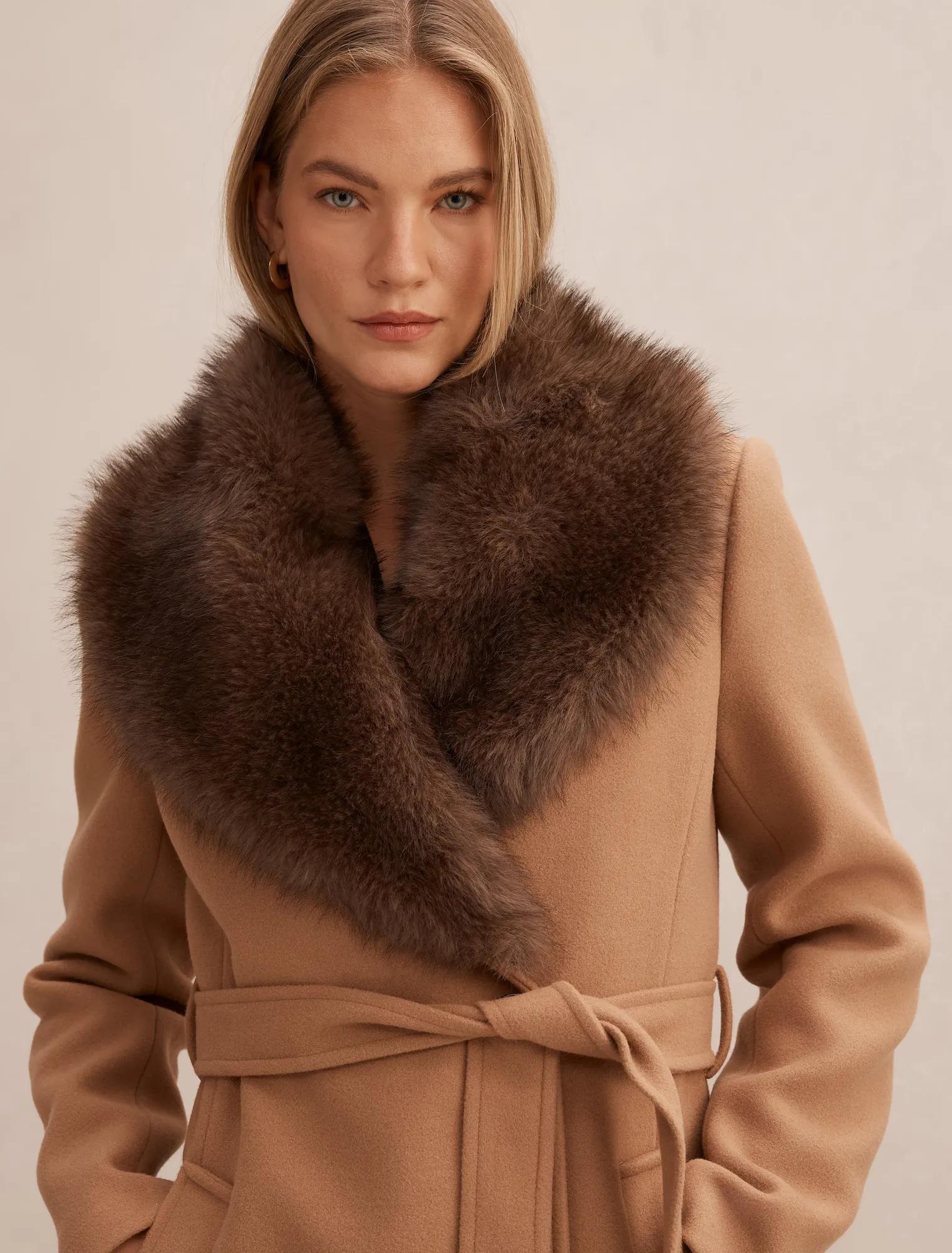 Shelby Fur Collar Coat Camel/Choc