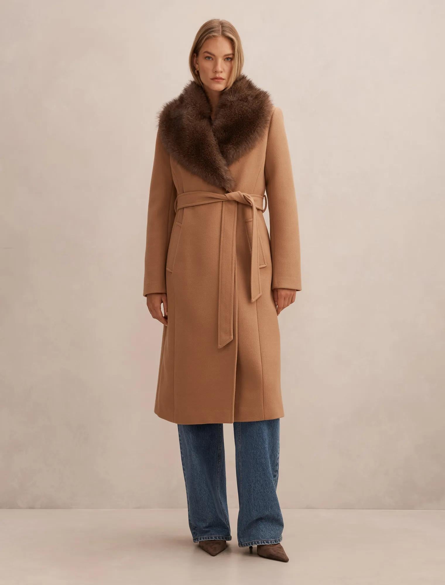 Shelby Fur Collar Coat Camel/Choc