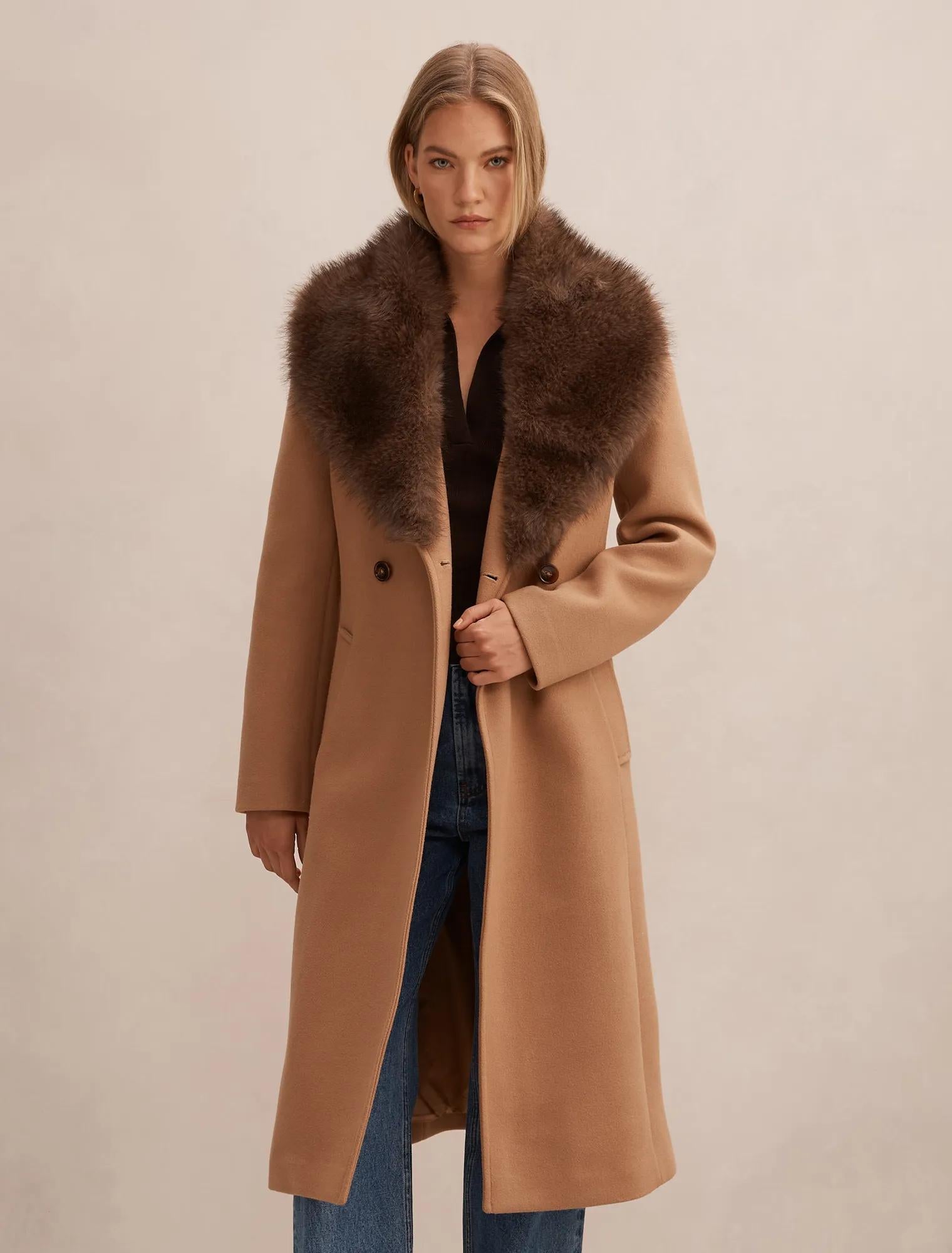 Shelby Fur Collar Coat Camel/Choc