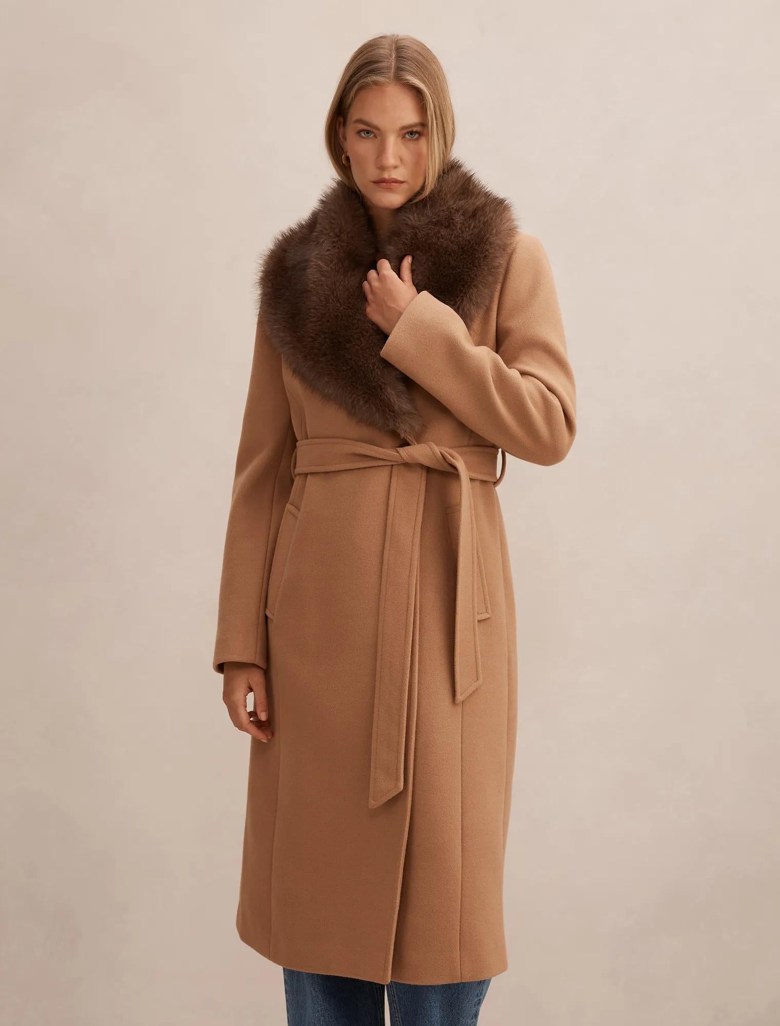 Shelby Fur Collar Coat Camel/Choc