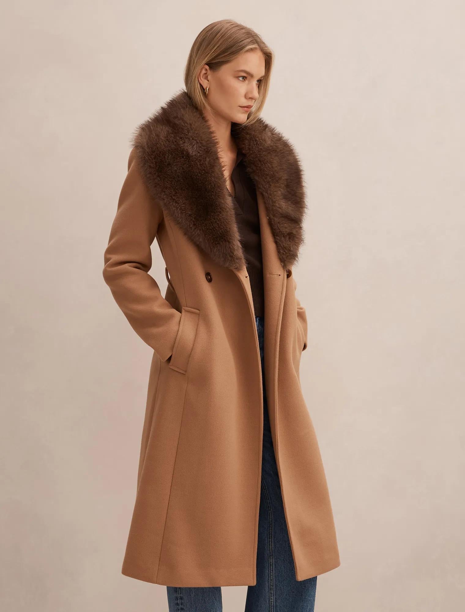 Shelby Fur Collar Coat Camel/Choc