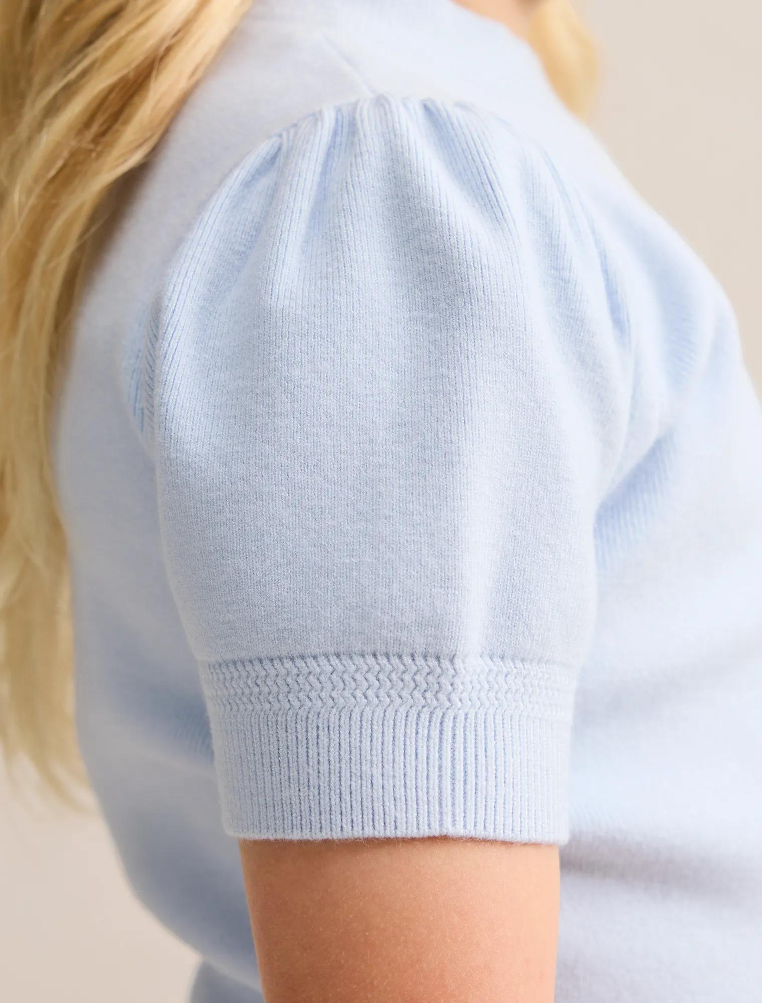 Ella Girls Puff Sleeve Knit Tee Cloud Blue