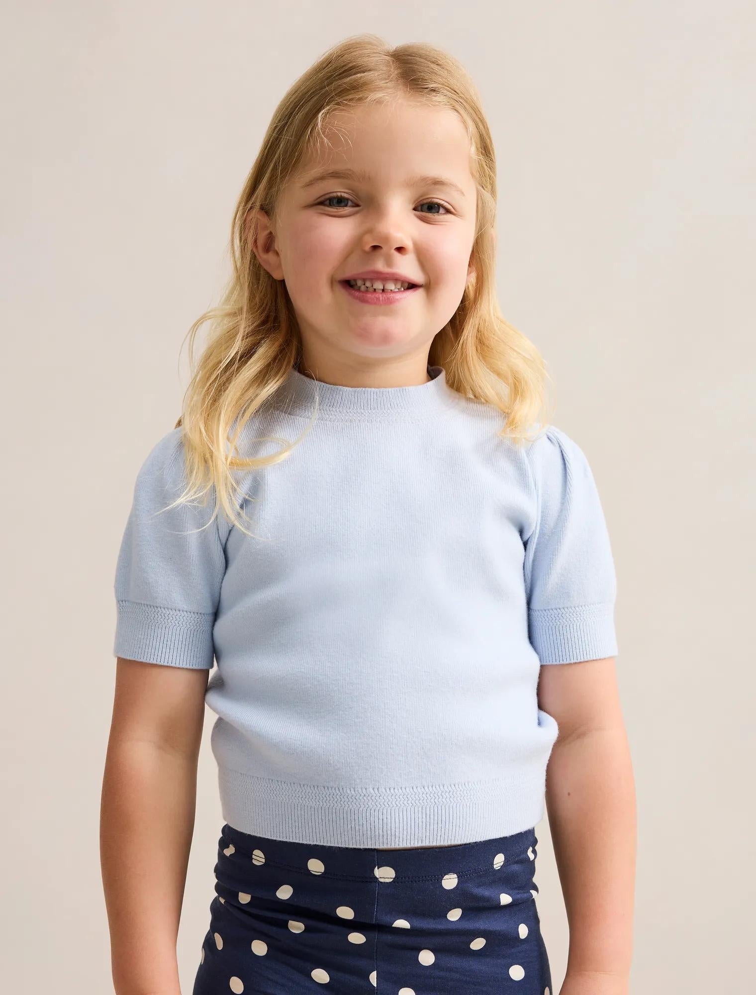Ella Girls Puff Sleeve Knit Tee Cloud Blue