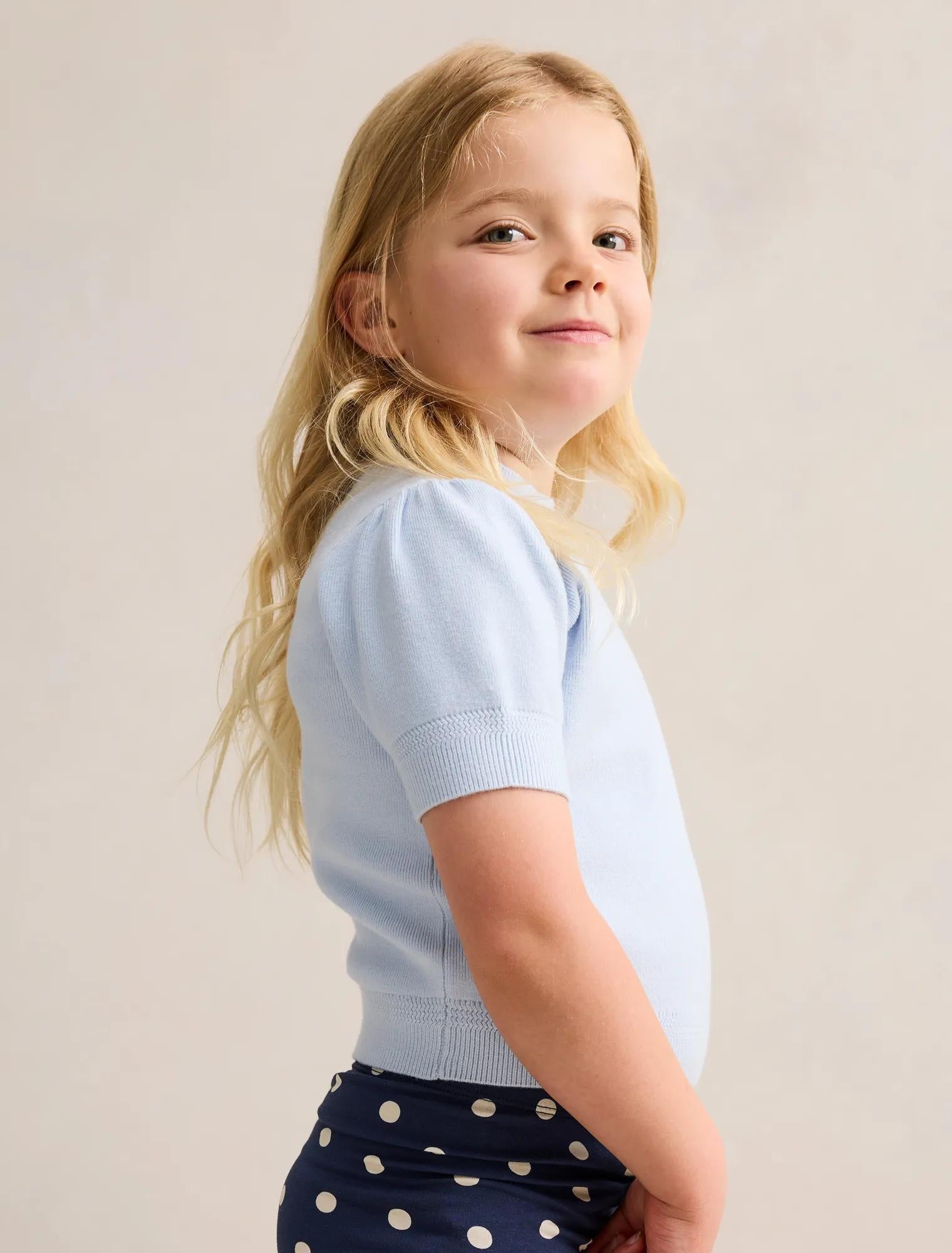 Ella Girls Puff Sleeve Knit Tee Cloud Blue