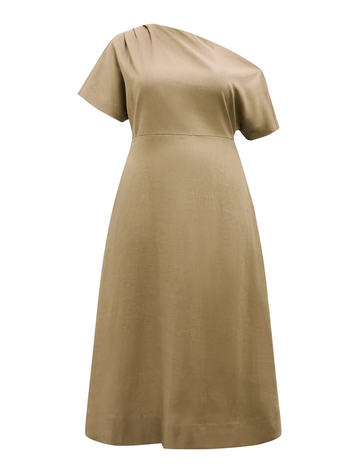 Elissa Curve Tipped Shoulder Midi Dress Covert Green_mannequin