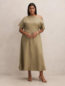 Elissa Curve Tipped Shoulder Midi Dress Covert Green