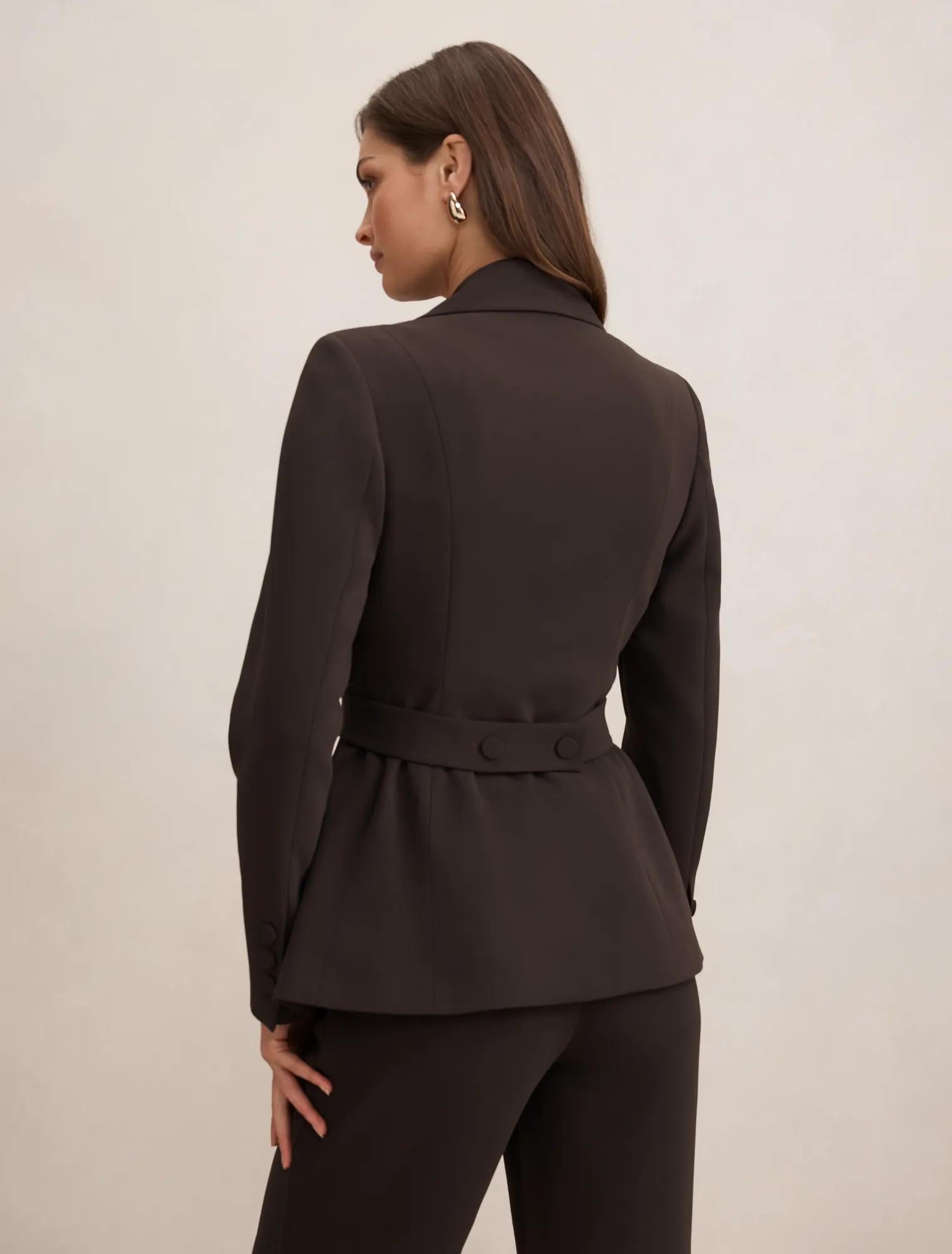 Kiana Waist Tab Detail Blazer Chocolate Suit
