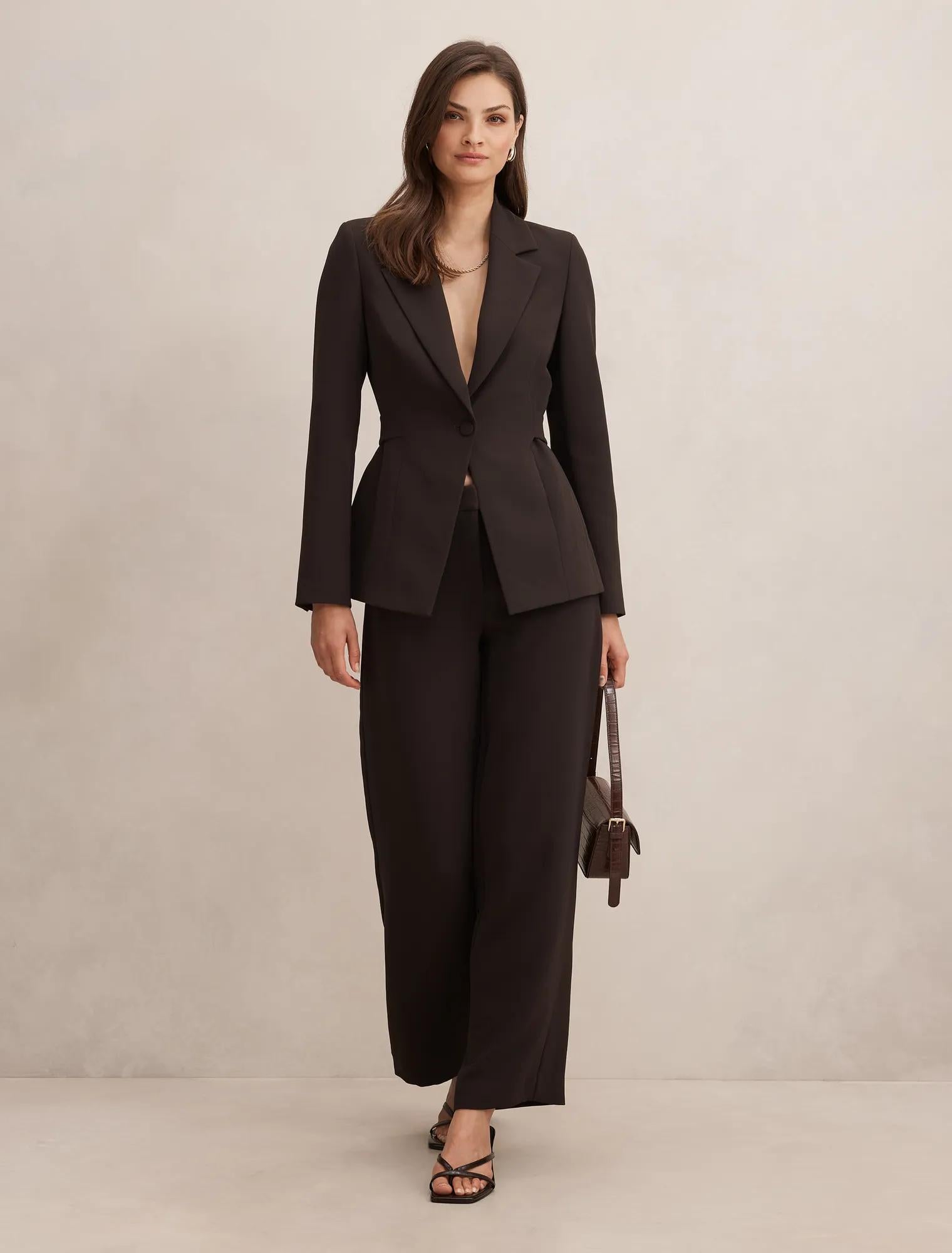 Kiana Waist Tab Detail Blazer Chocolate Suit