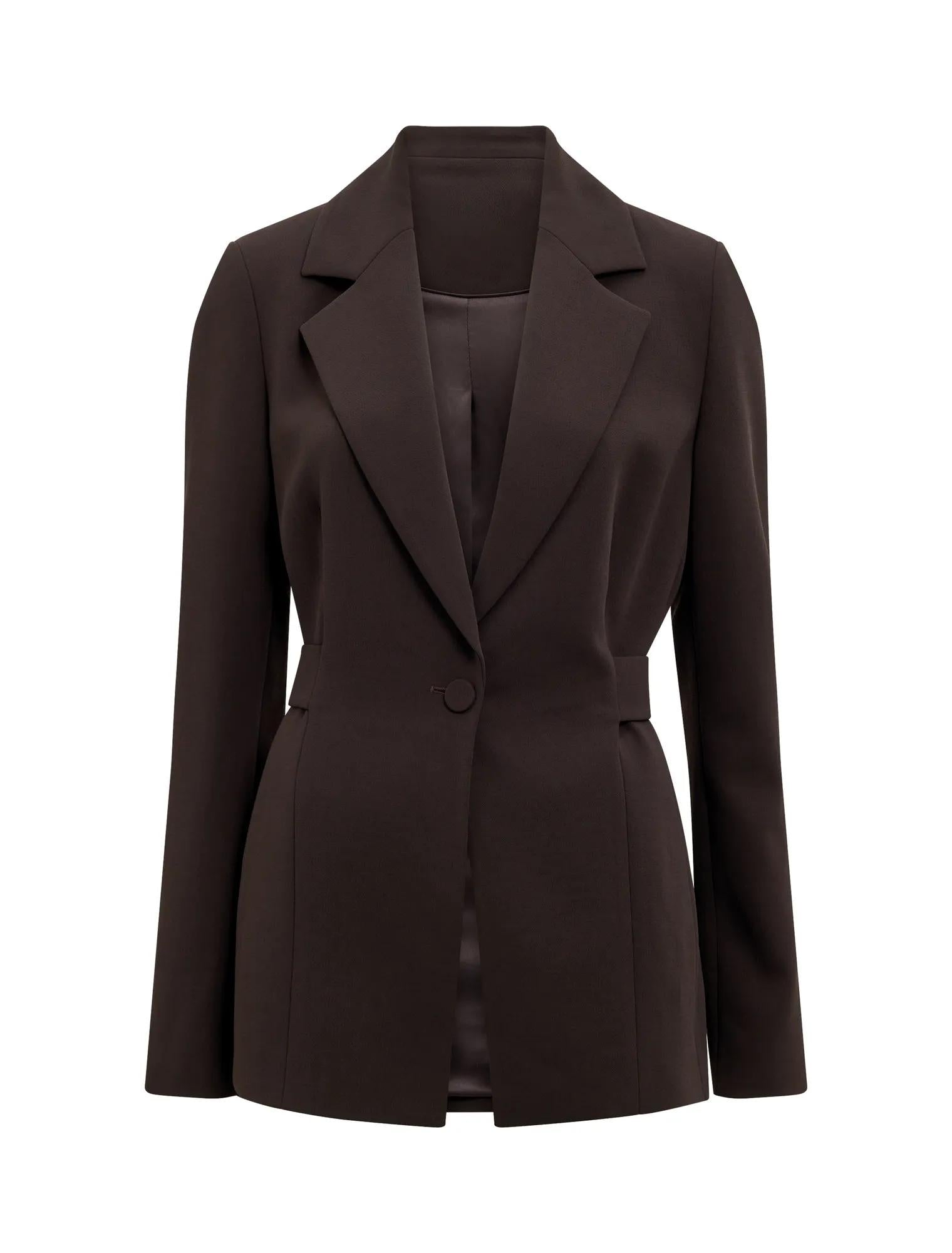 Kiana Waist Tab Detail Blazer Chocolate Suit_mannequin
