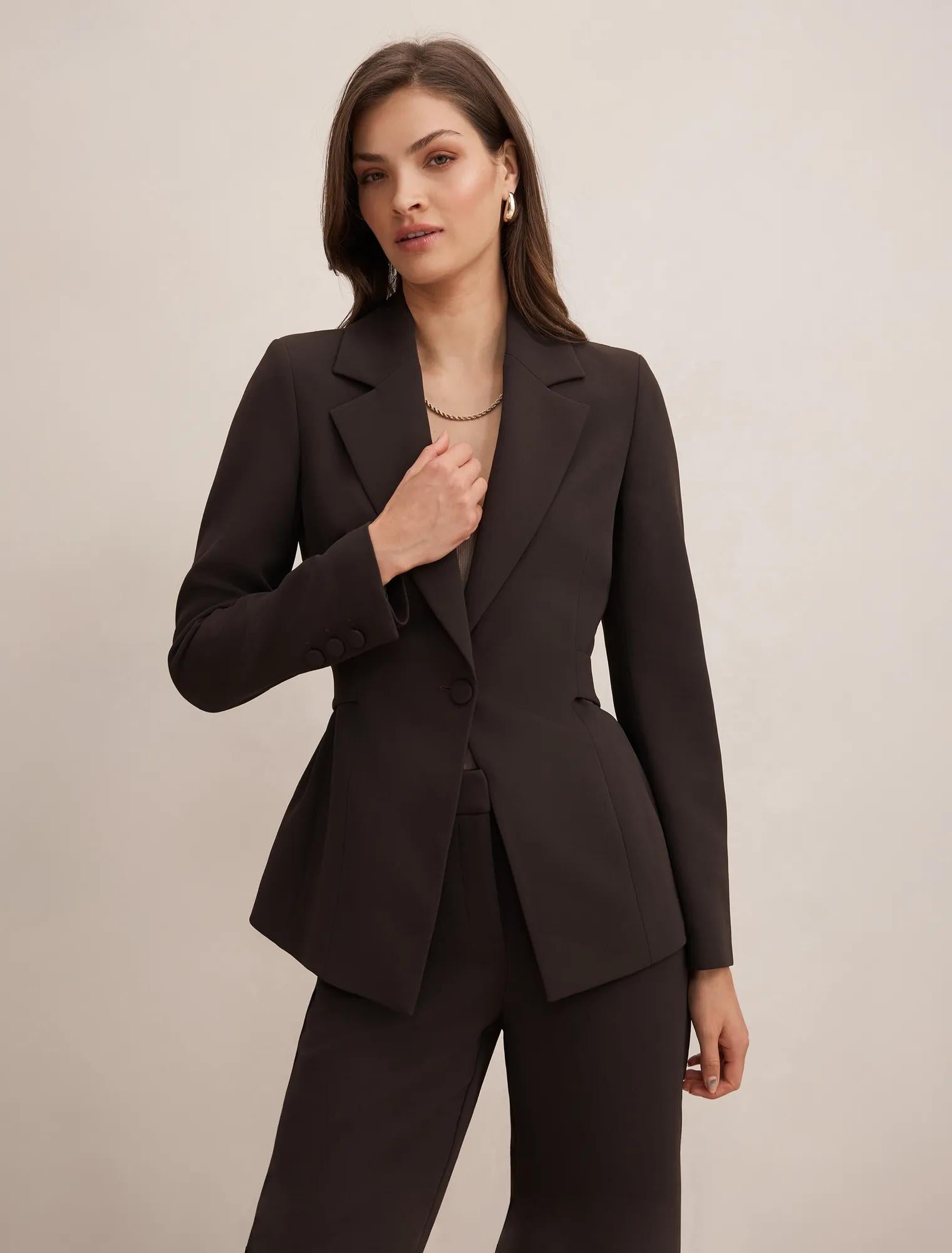 Kiana Waist Tab Detail Blazer Chocolate Suit