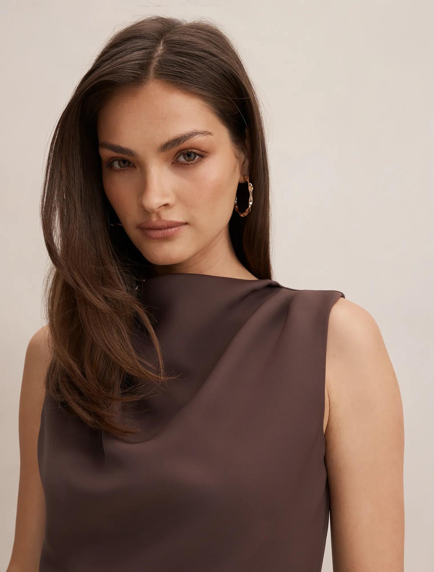 Scout Sleeveless Drape Top Chocolate