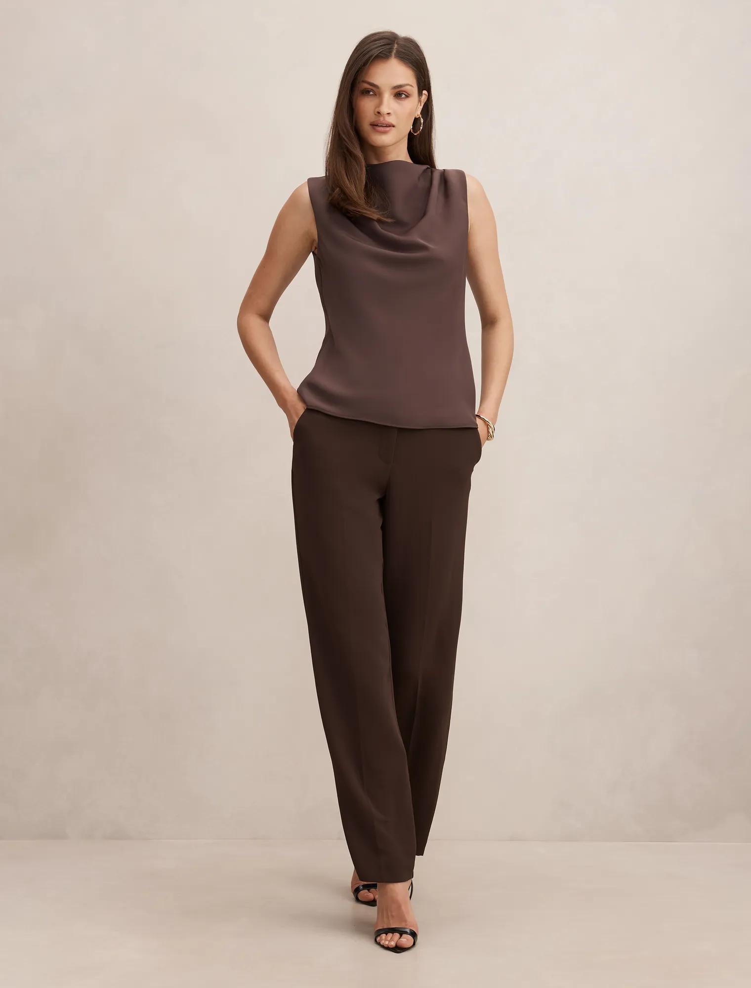 Scout Sleeveless Drape Top Chocolate