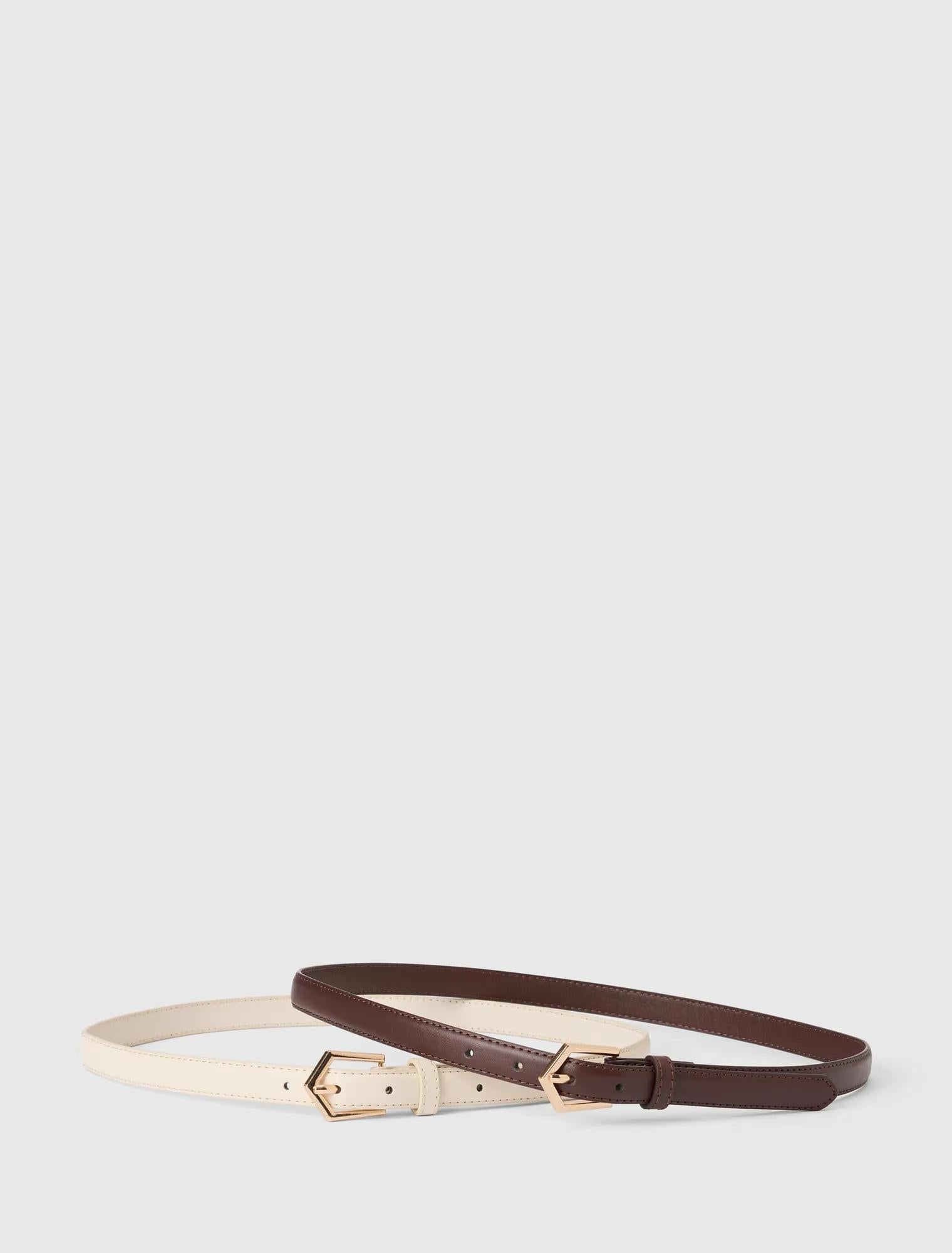 Betty Buckle Belts 2-Pack Ivory/Chocolate