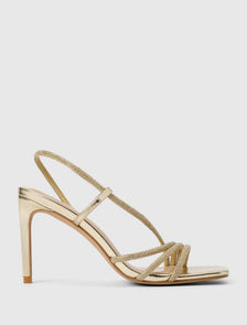 Christine Asymmetrical Diamante Strapping Heel Gold_mannequin