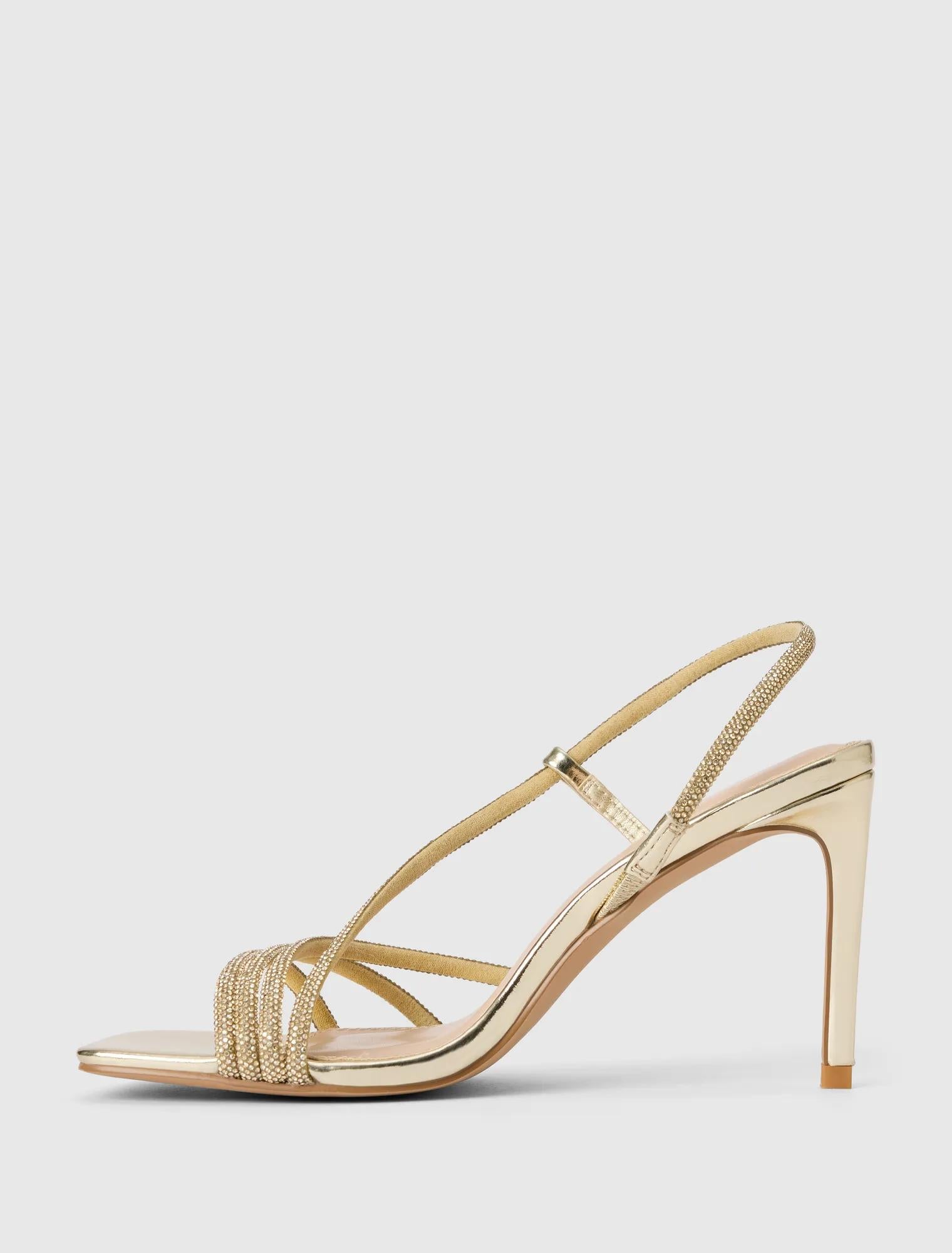 Christine Asymmetrical Diamante Strapping Heel Gold_mannequin