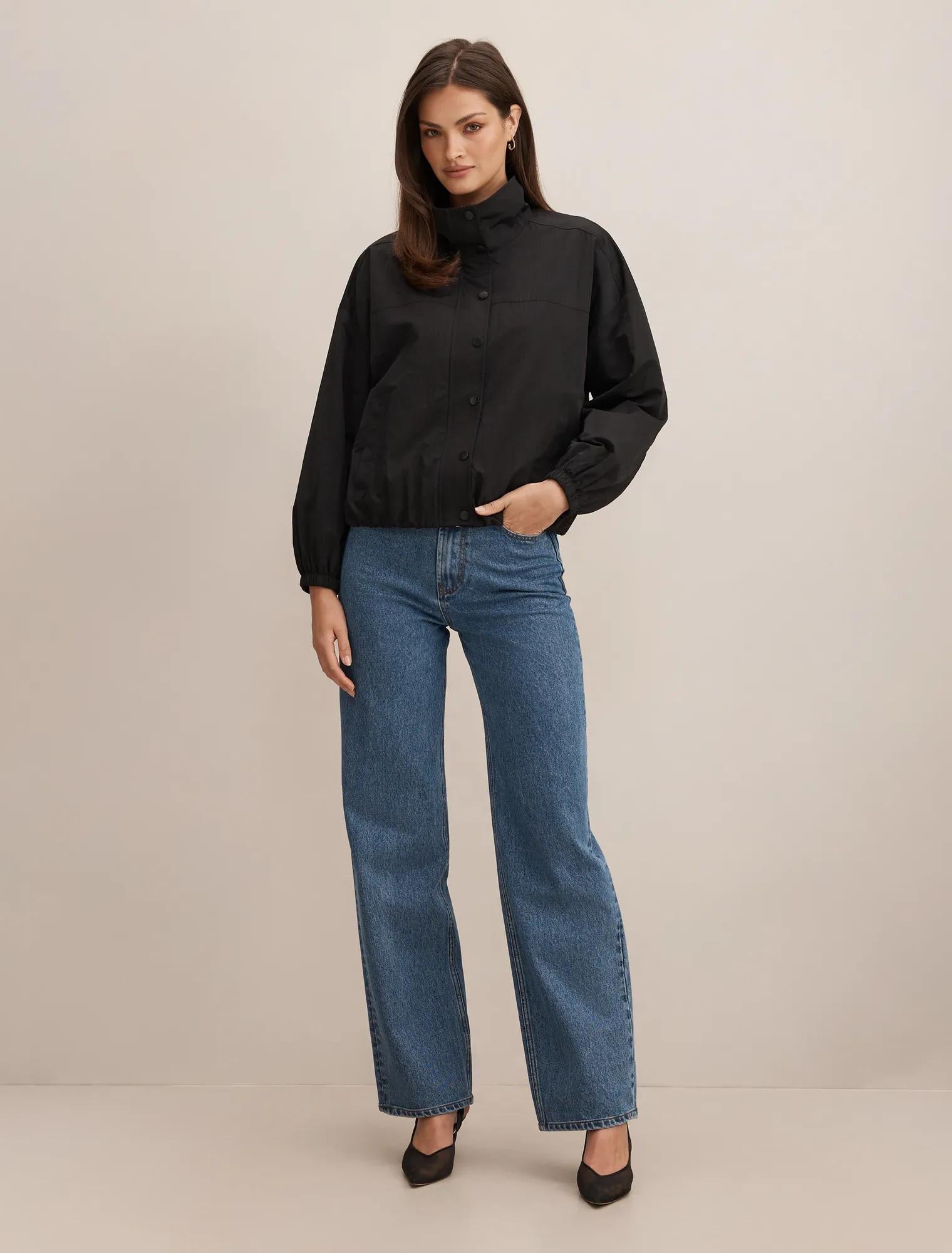 Eliza Funnel Neck Windbreaker Jacket Black