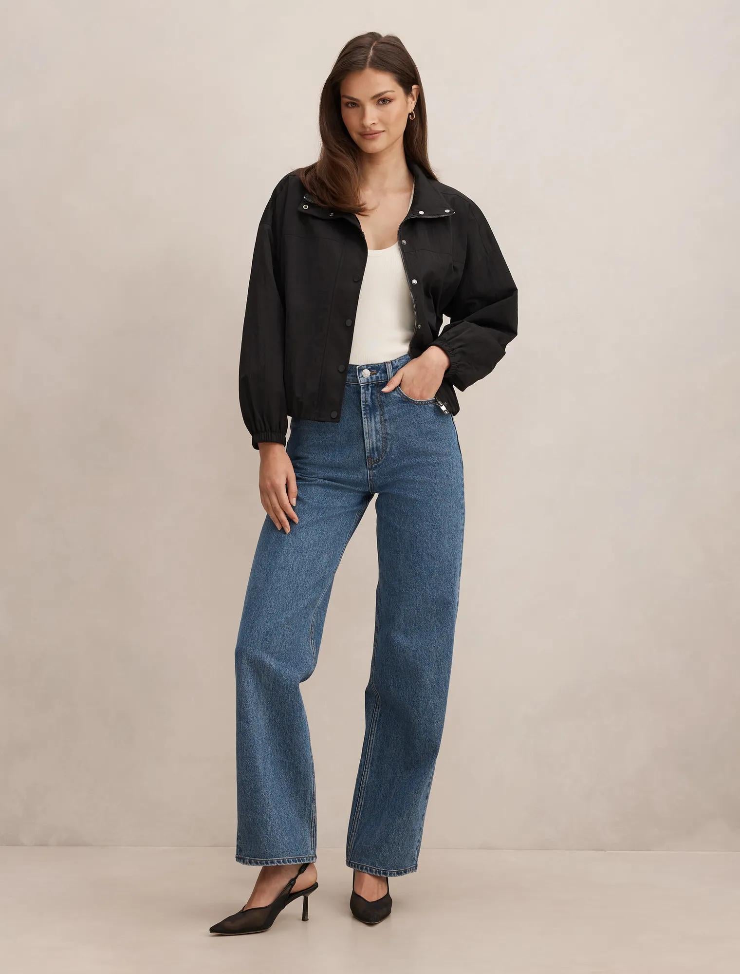 Eliza Funnel Neck Windbreaker Jacket Black