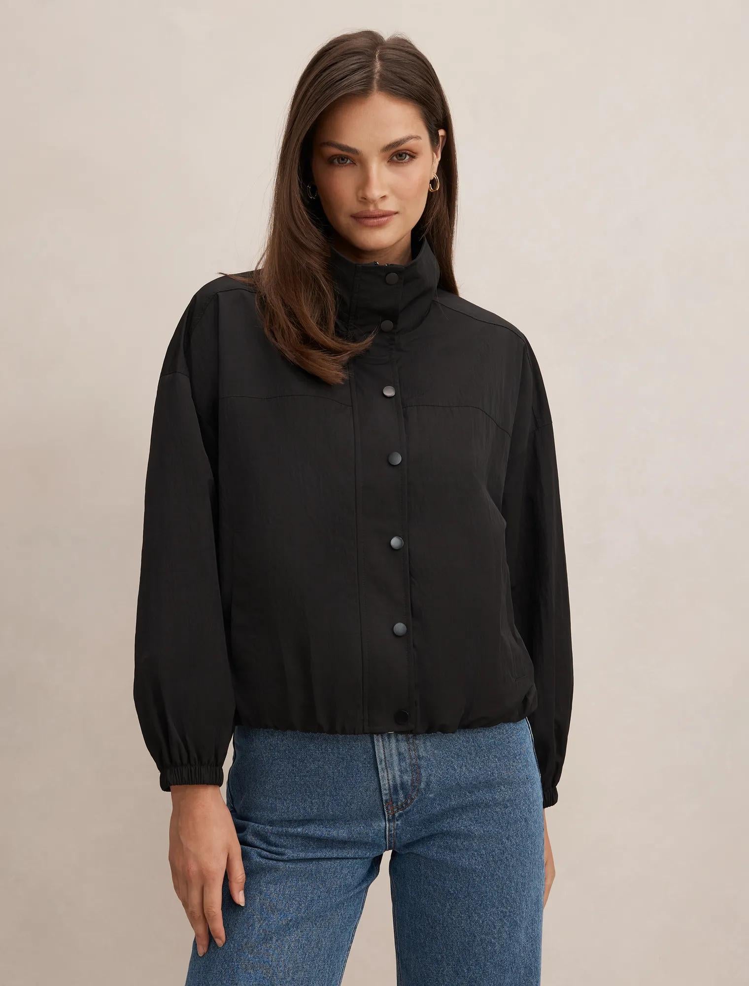 Eliza Funnel Neck Windbreaker Jacket Black