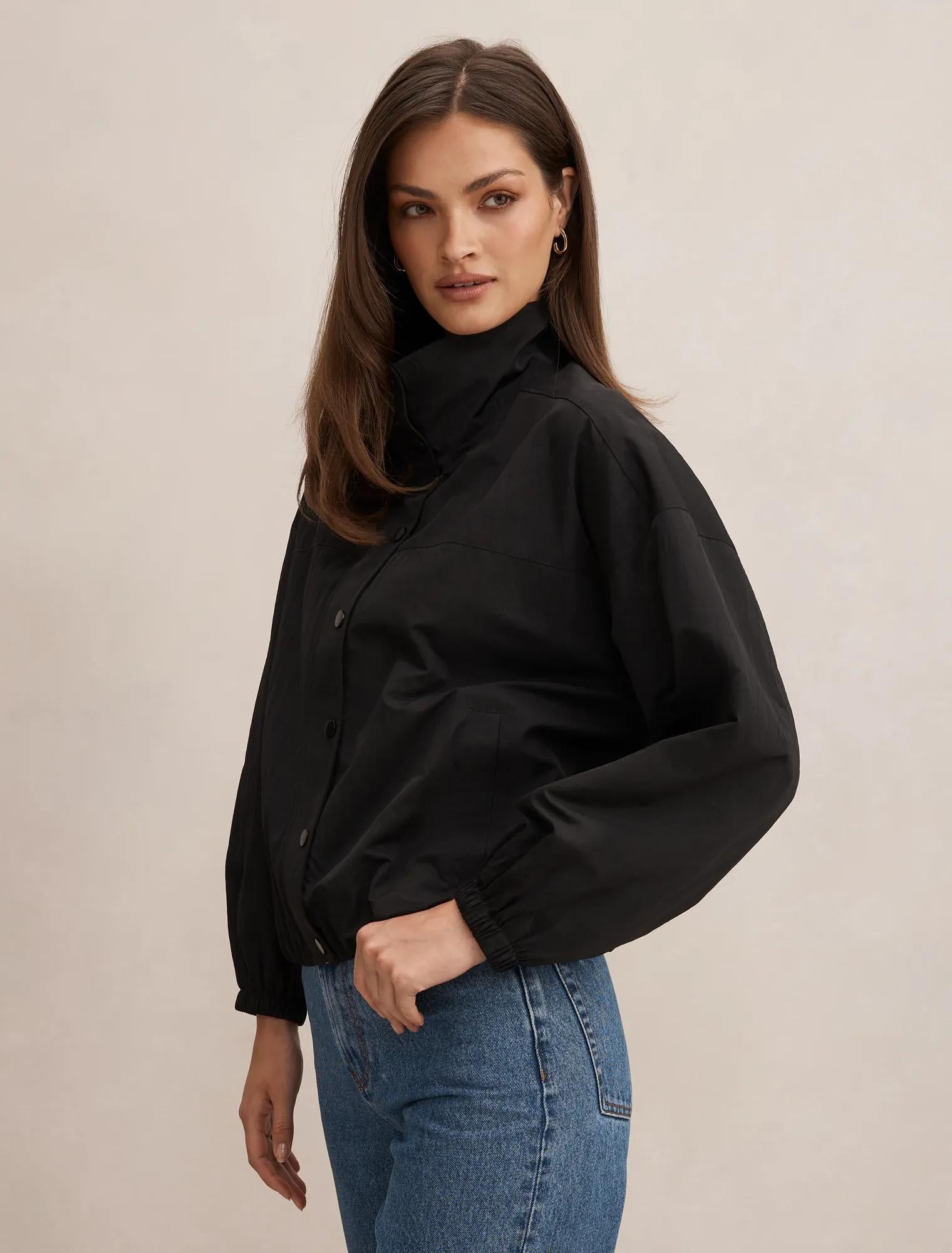 Eliza Funnel Neck Windbreaker Jacket Black