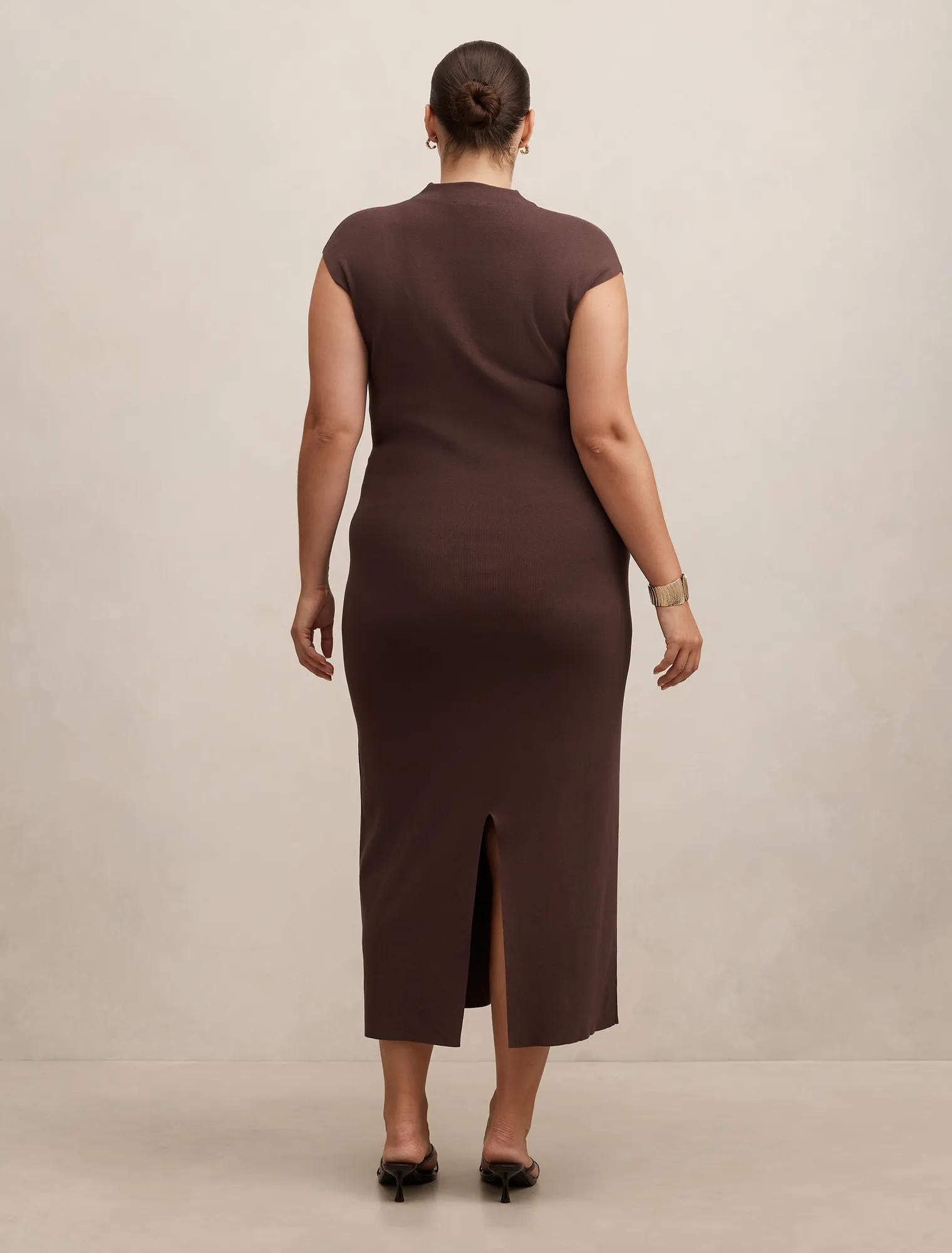 Margot Curve Wrap Detail Knit Midi Dress Mocha